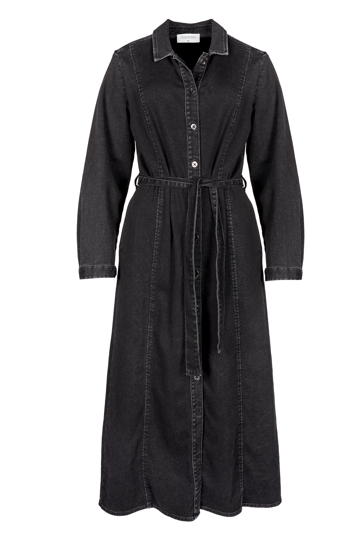 LANGE DOORKNOOPJURK IN ZWARTE DENIM (8511)