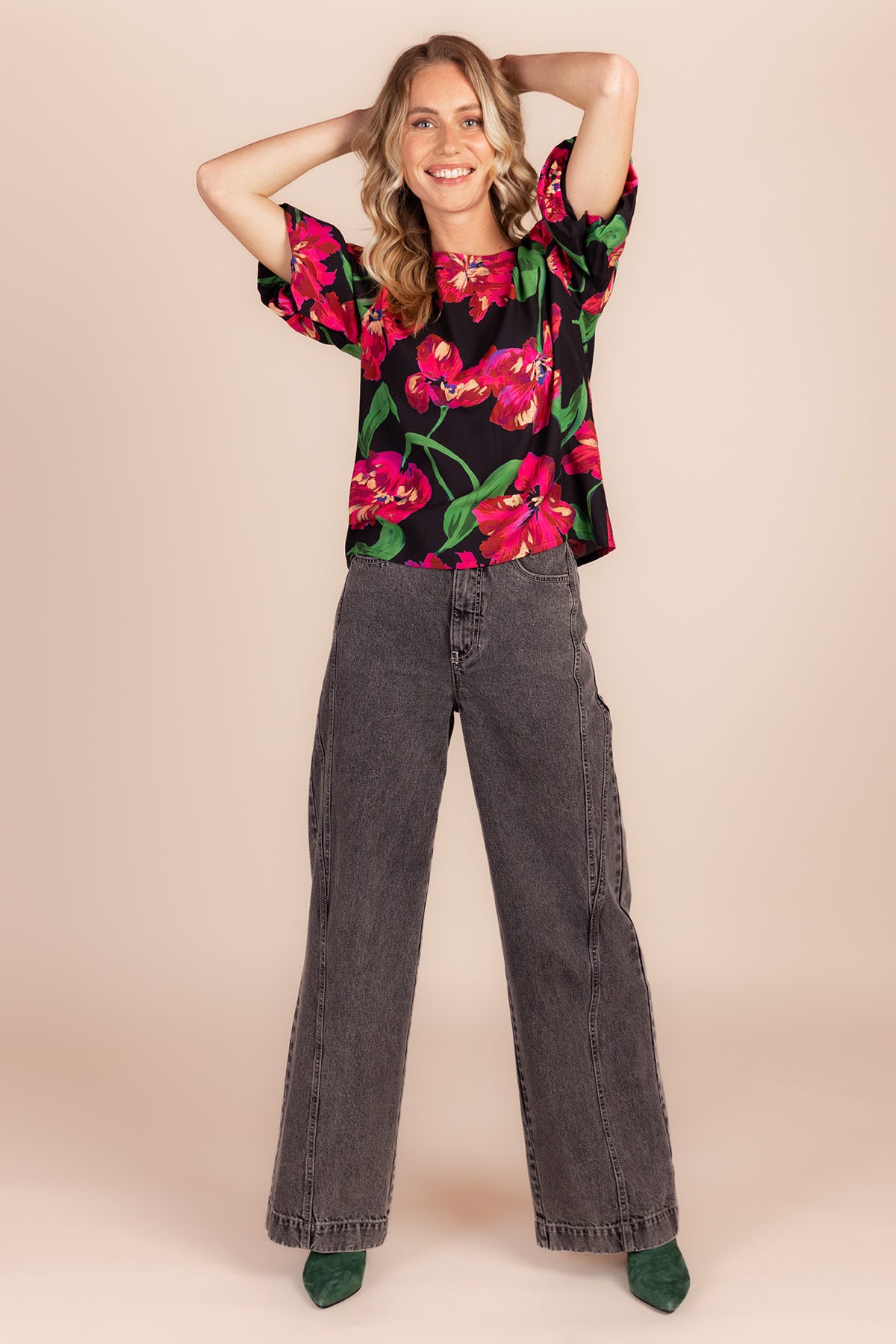 BLOUSE MET POFMOUW EN BLOEMENPRINT (8595)