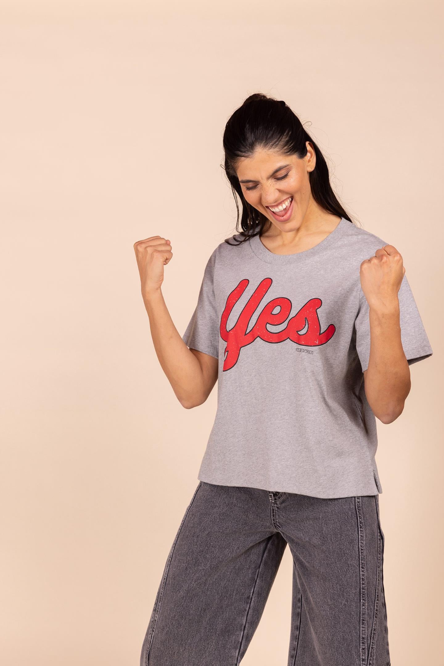GRIJZE T-SHIRT "YES" (8619)