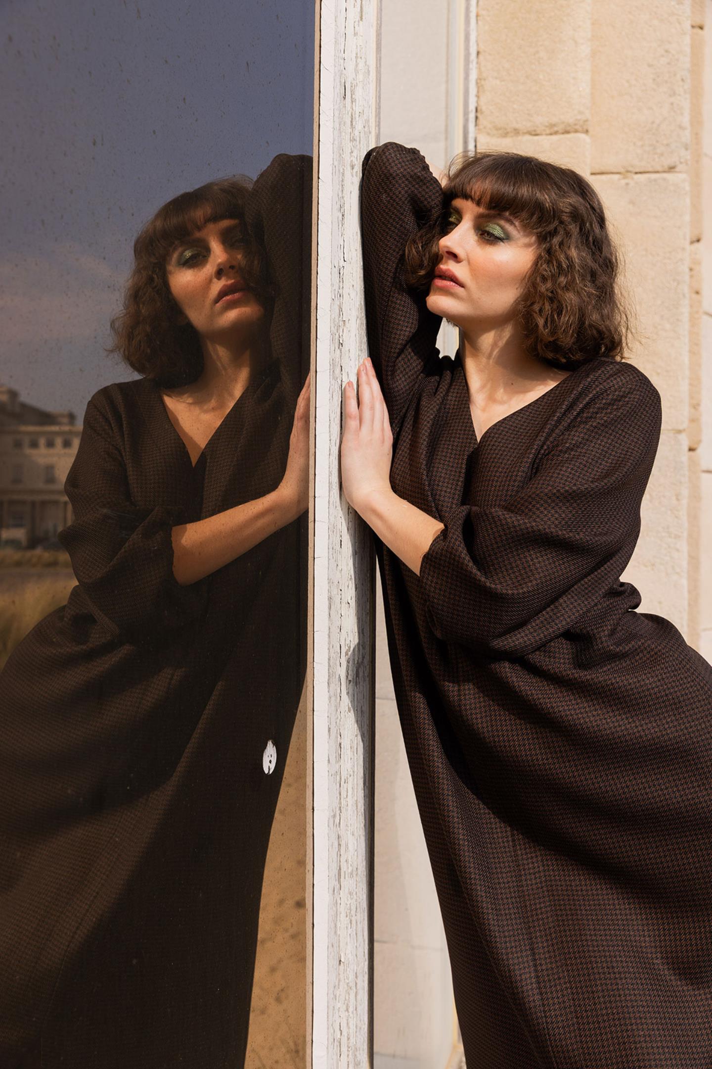 MAXI JURK MET PIED DE POULE DESSIN (8646)