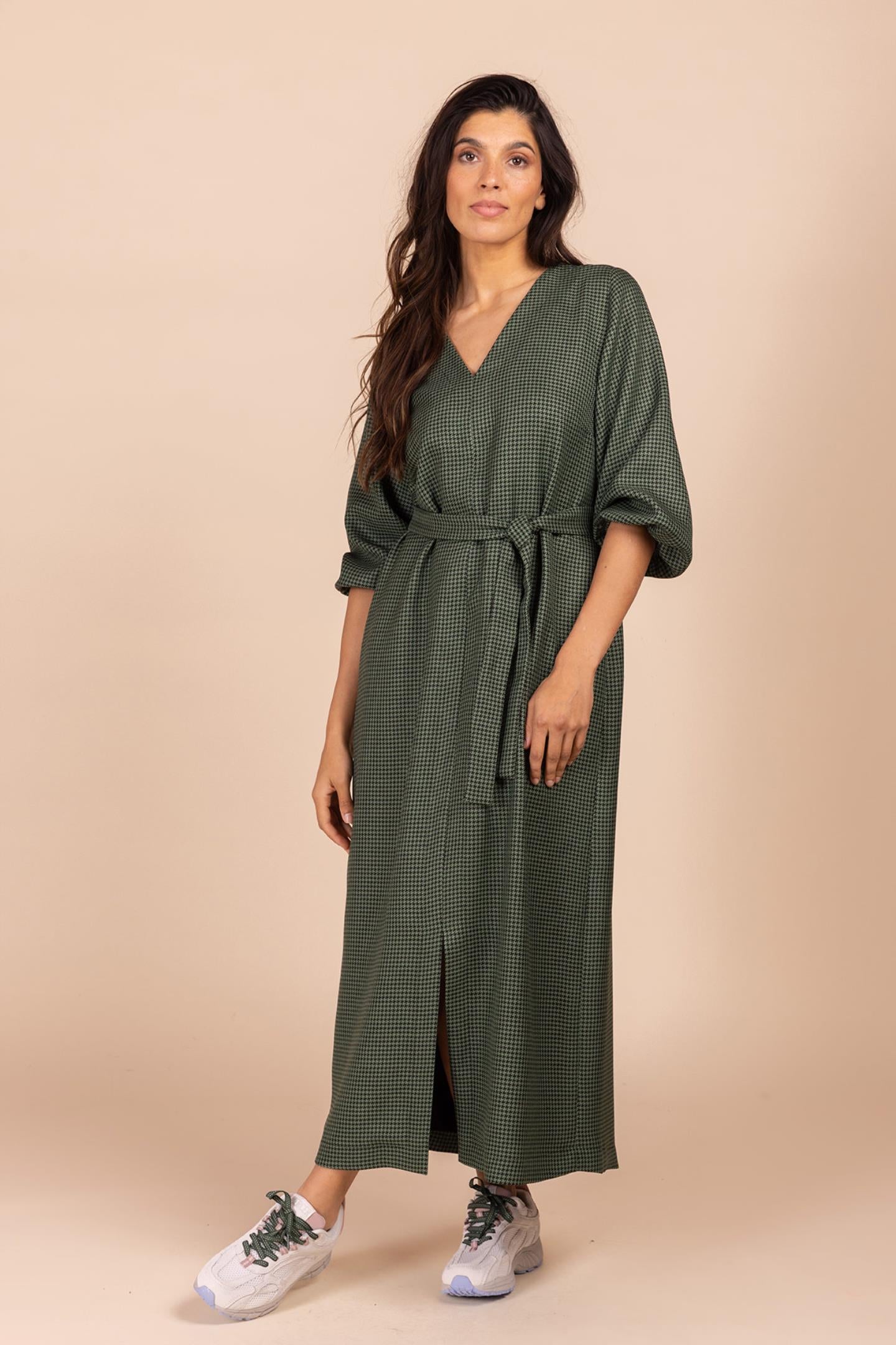 MAXI JURK MET PIED DE POULE DESSIN (8646)