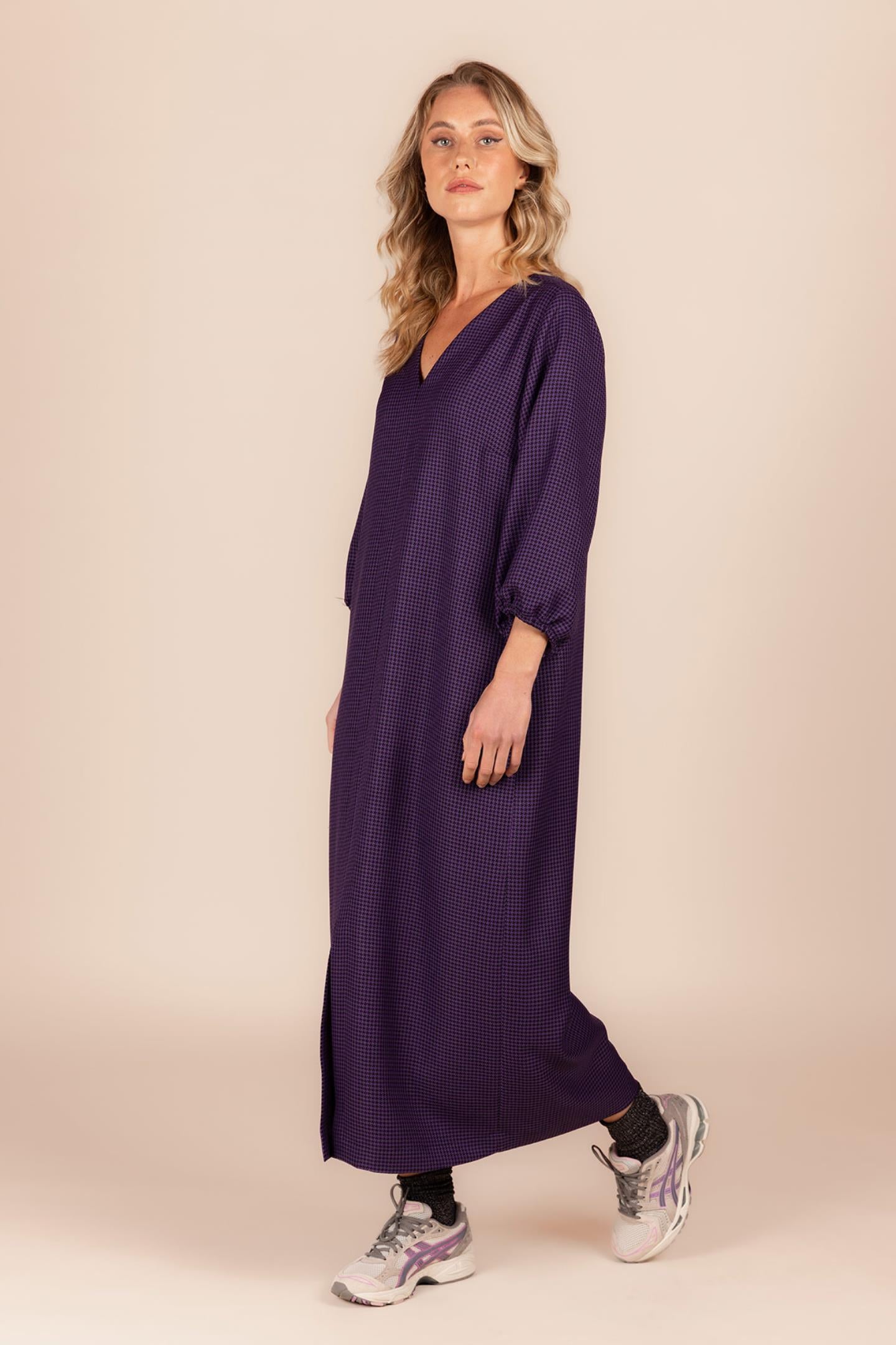 MAXI JURK MET PIED DE POULE DESSIN (8646)