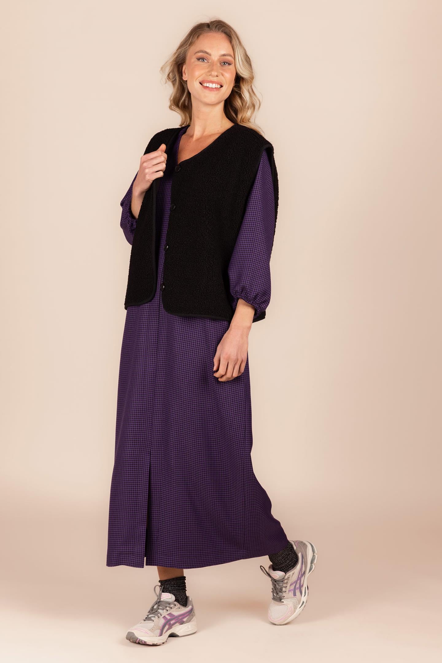 MAXI JURK MET PIED DE POULE DESSIN (8646)