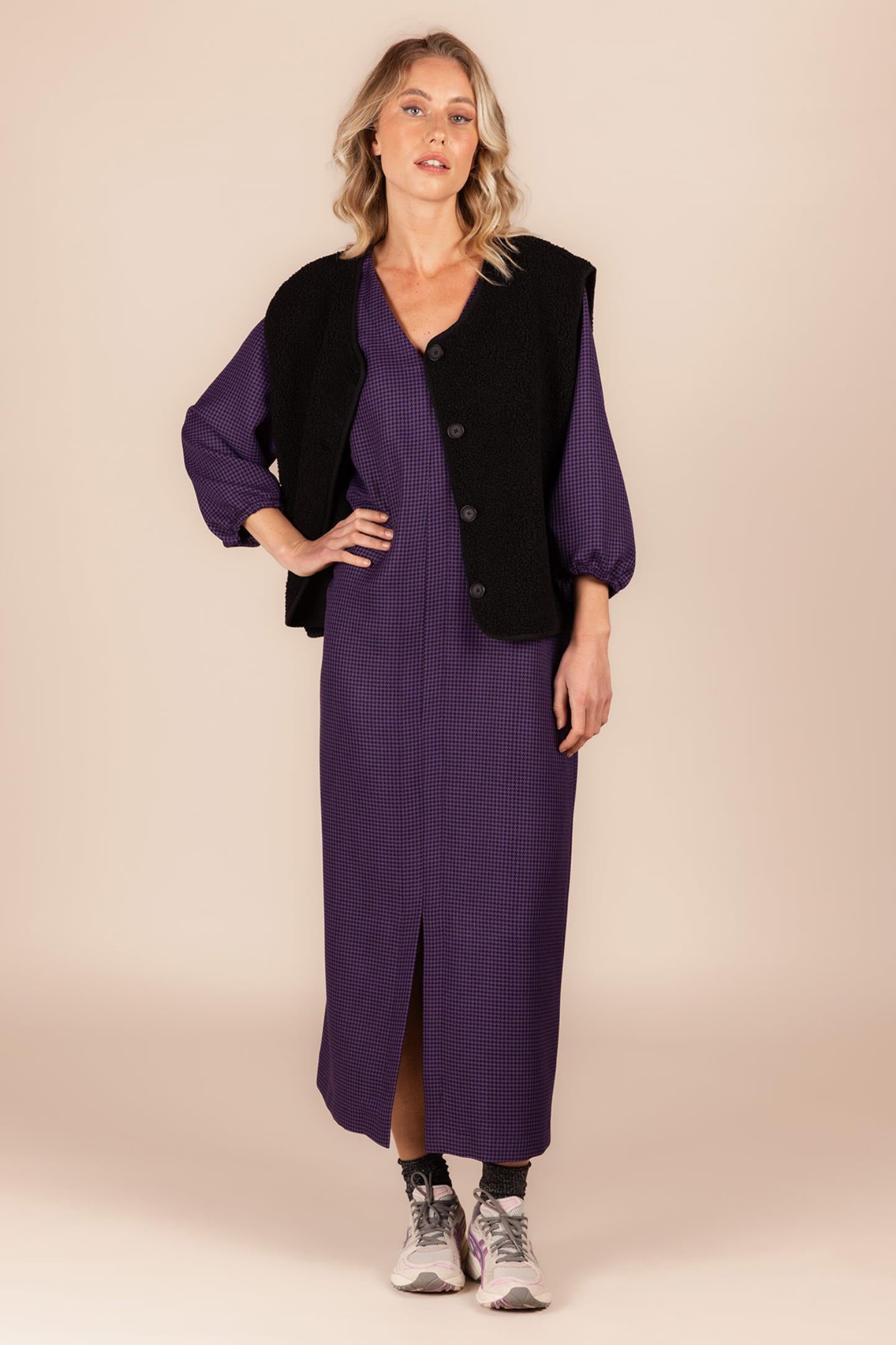 MAXI JURK MET PIED DE POULE DESSIN (8646)