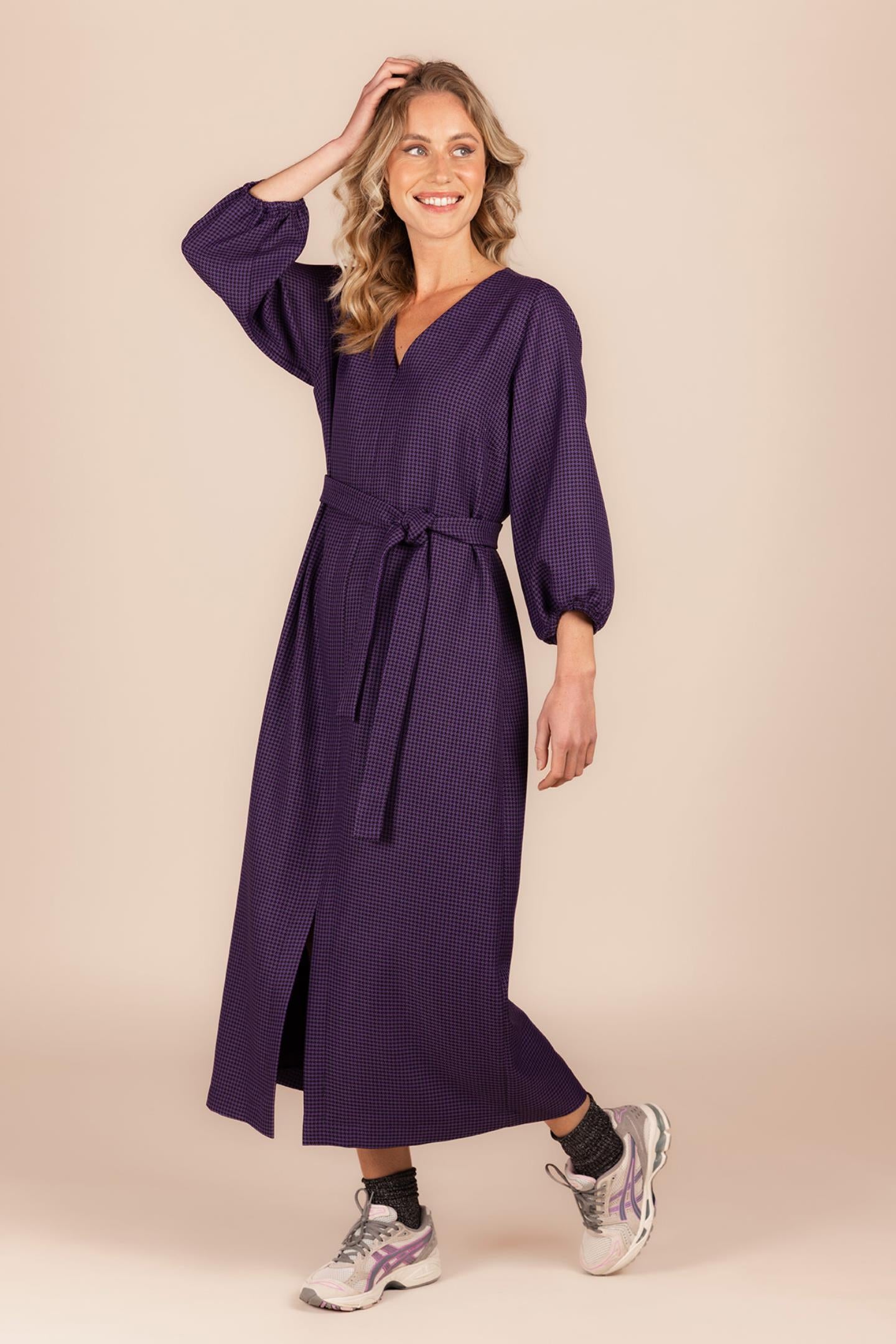 MAXI JURK MET PIED DE POULE DESSIN (8646)