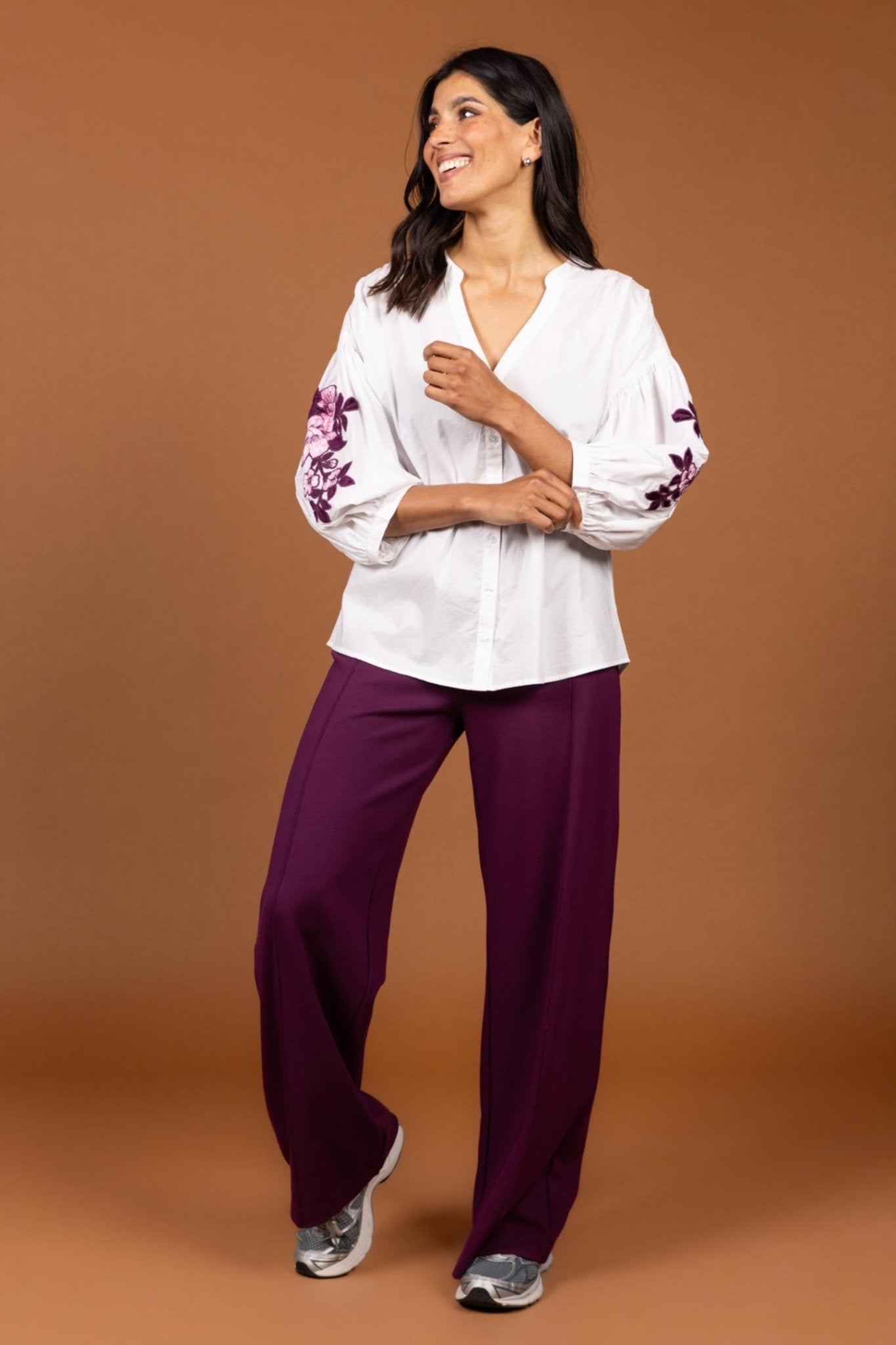 BLOUSE IN POPELINE MET BRODERIE (9567) - Four Roses