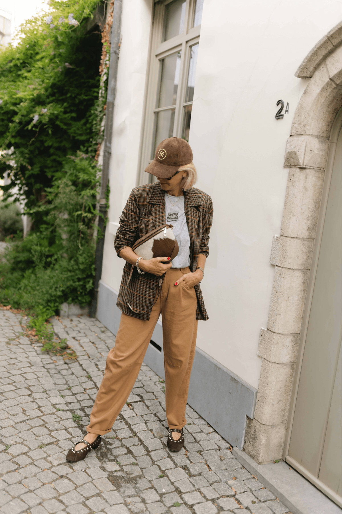 BRUINE BLAZER MET RUITMOTIEF (9645) - Four Roses