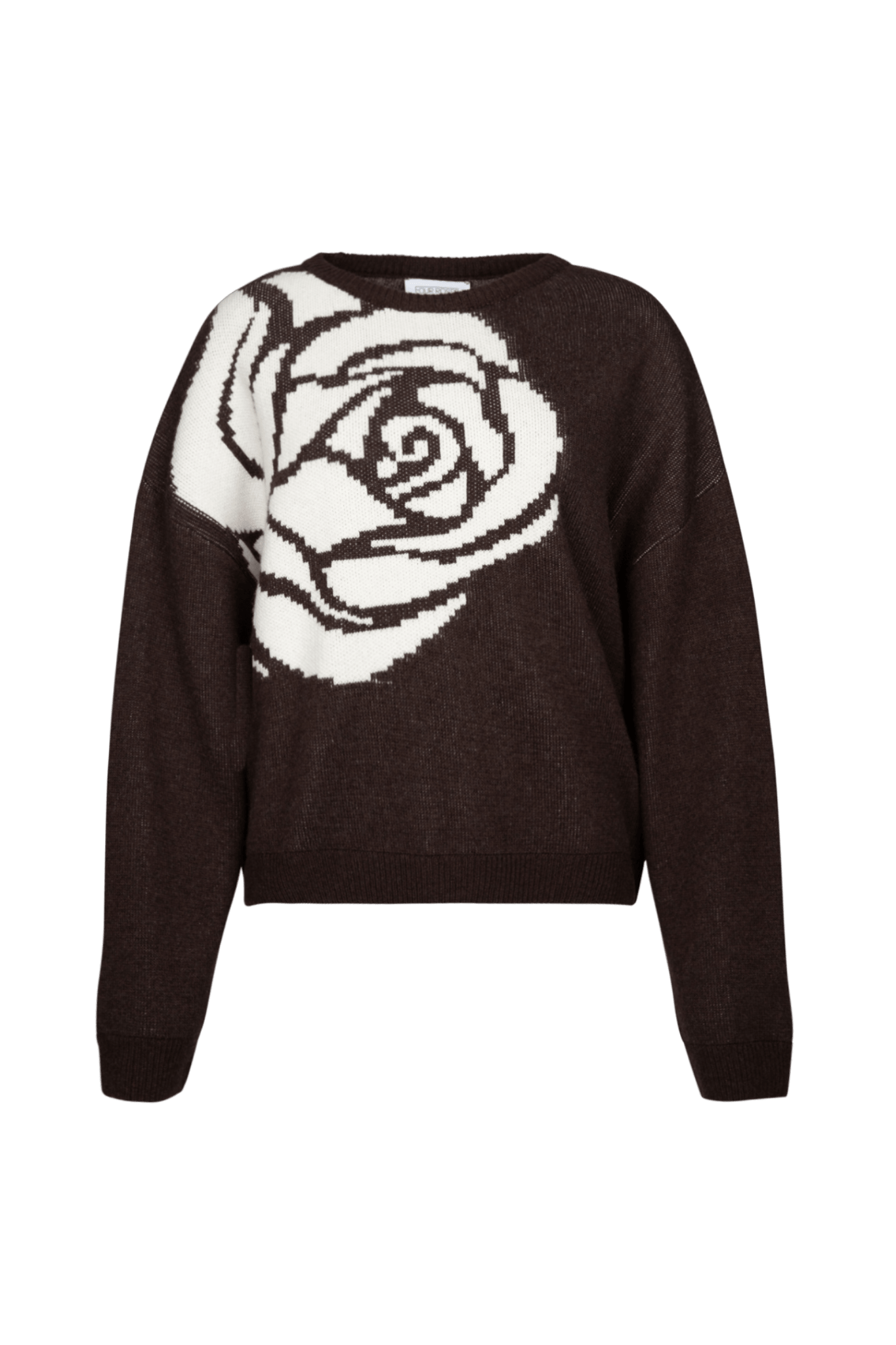 BRUINE GEBREIDE TRUI MET ROOS IN JACQUARD (9531) - Four Roses