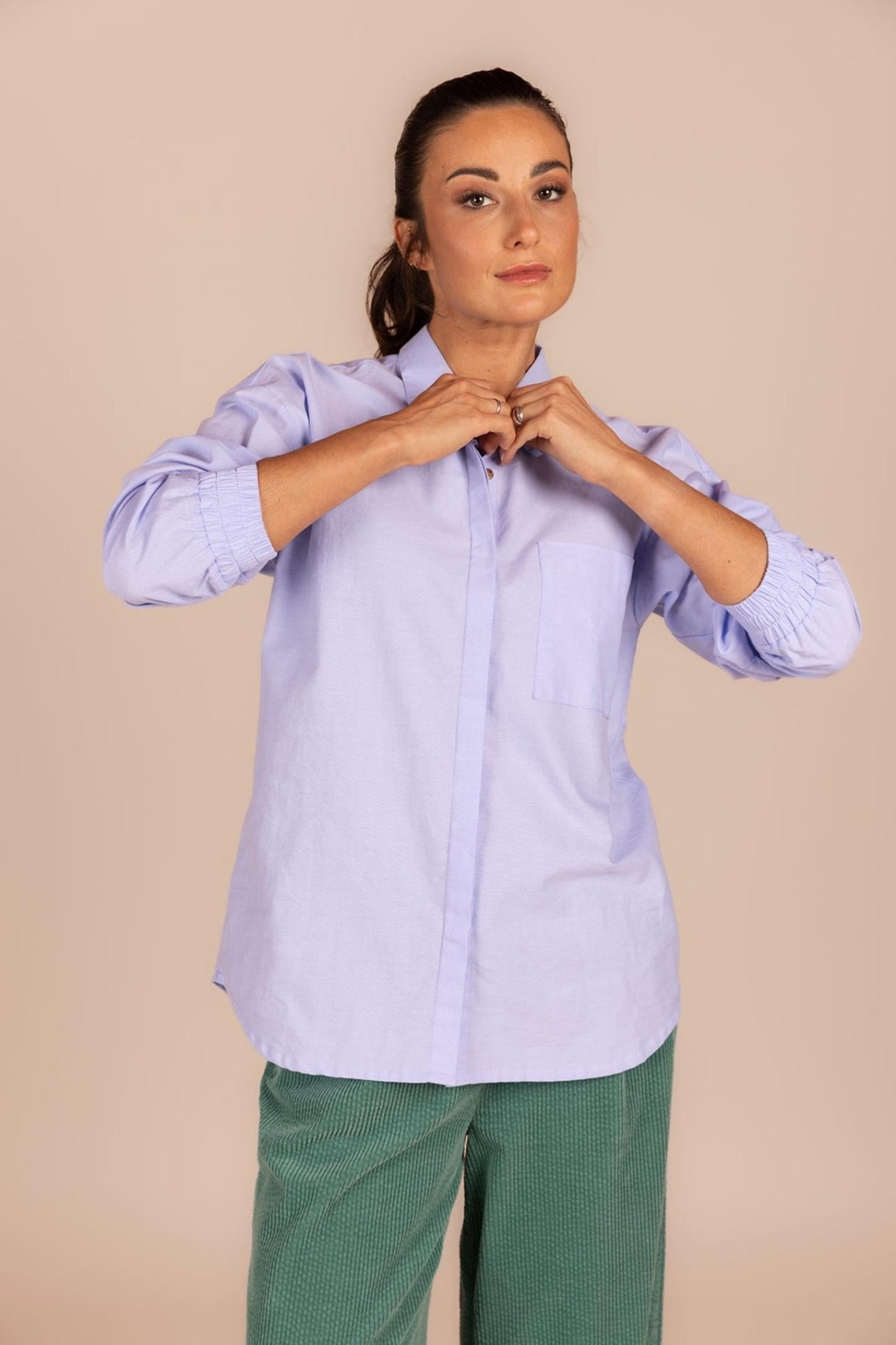 DOORKNOOPHEMD BLAUW (8581) - Four Roses