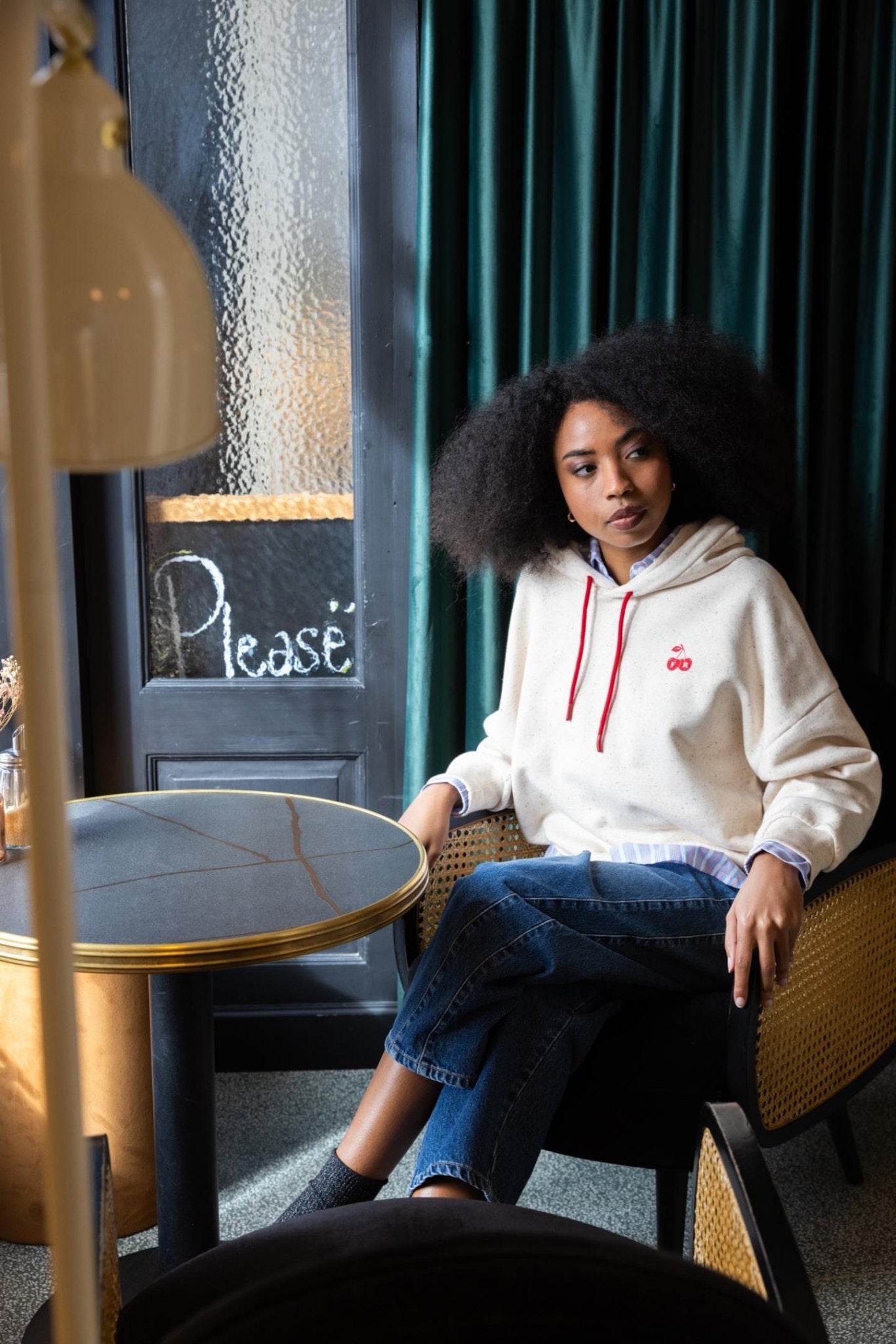 ECRU 'CHERRY' HOODIE IN MOLLETON (9557) - Four Roses