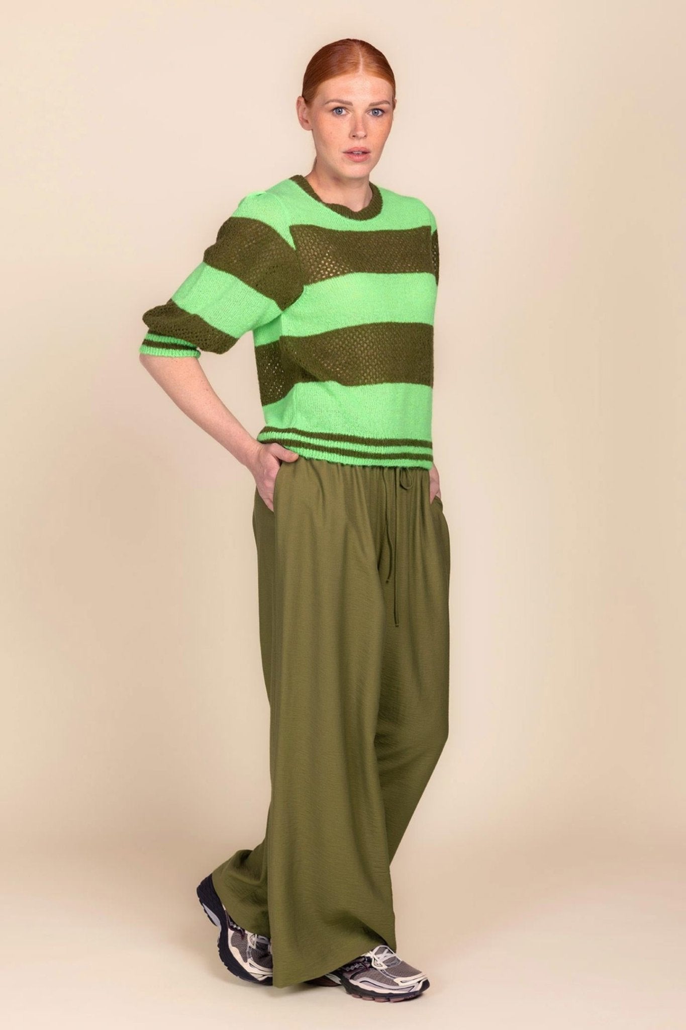 STRIPED SWEATER WITH PUFF SLEEVES (9026) - Four Roses