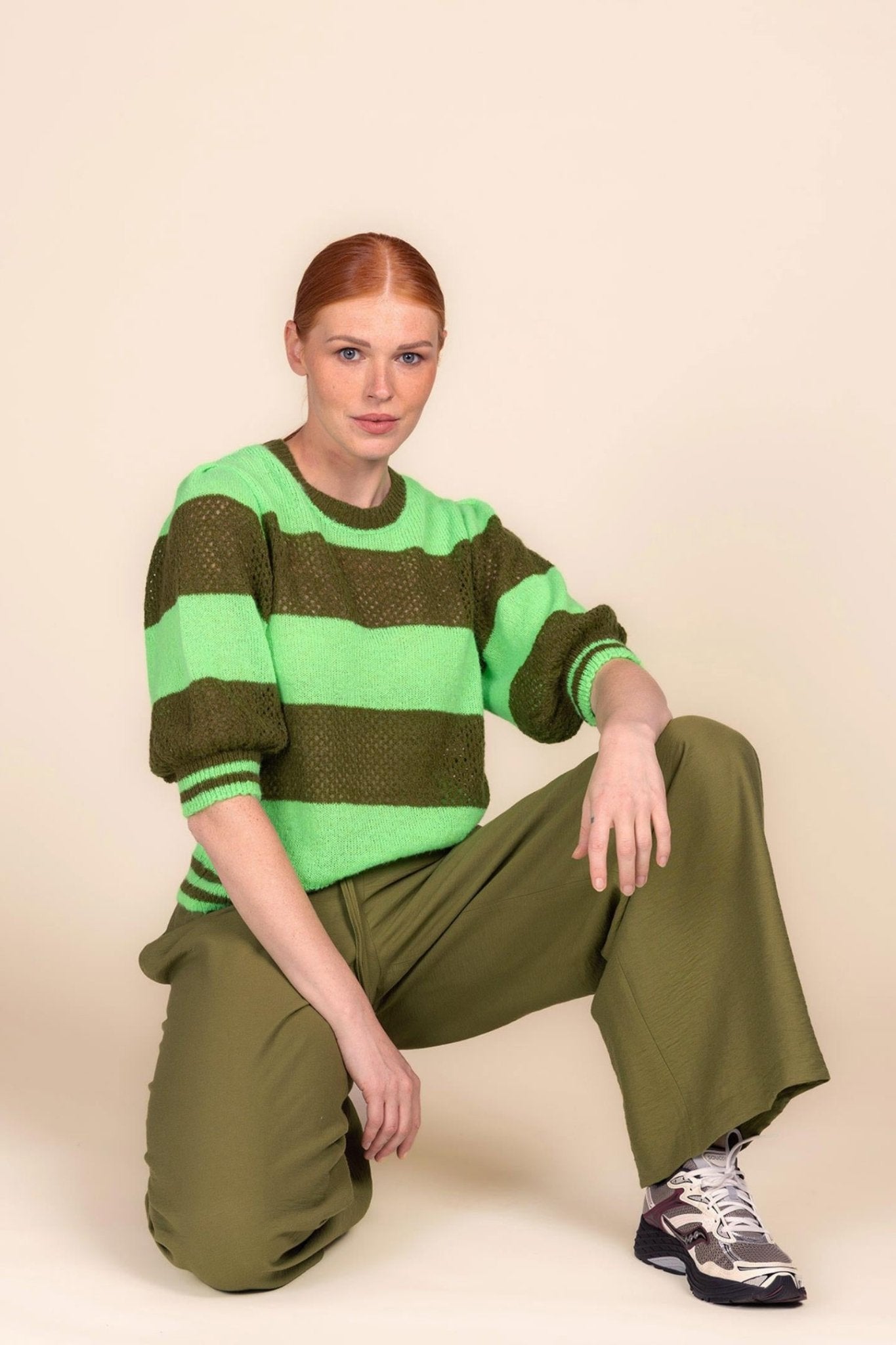 STRIPED SWEATER WITH PUFF SLEEVES (9026) - Four Roses