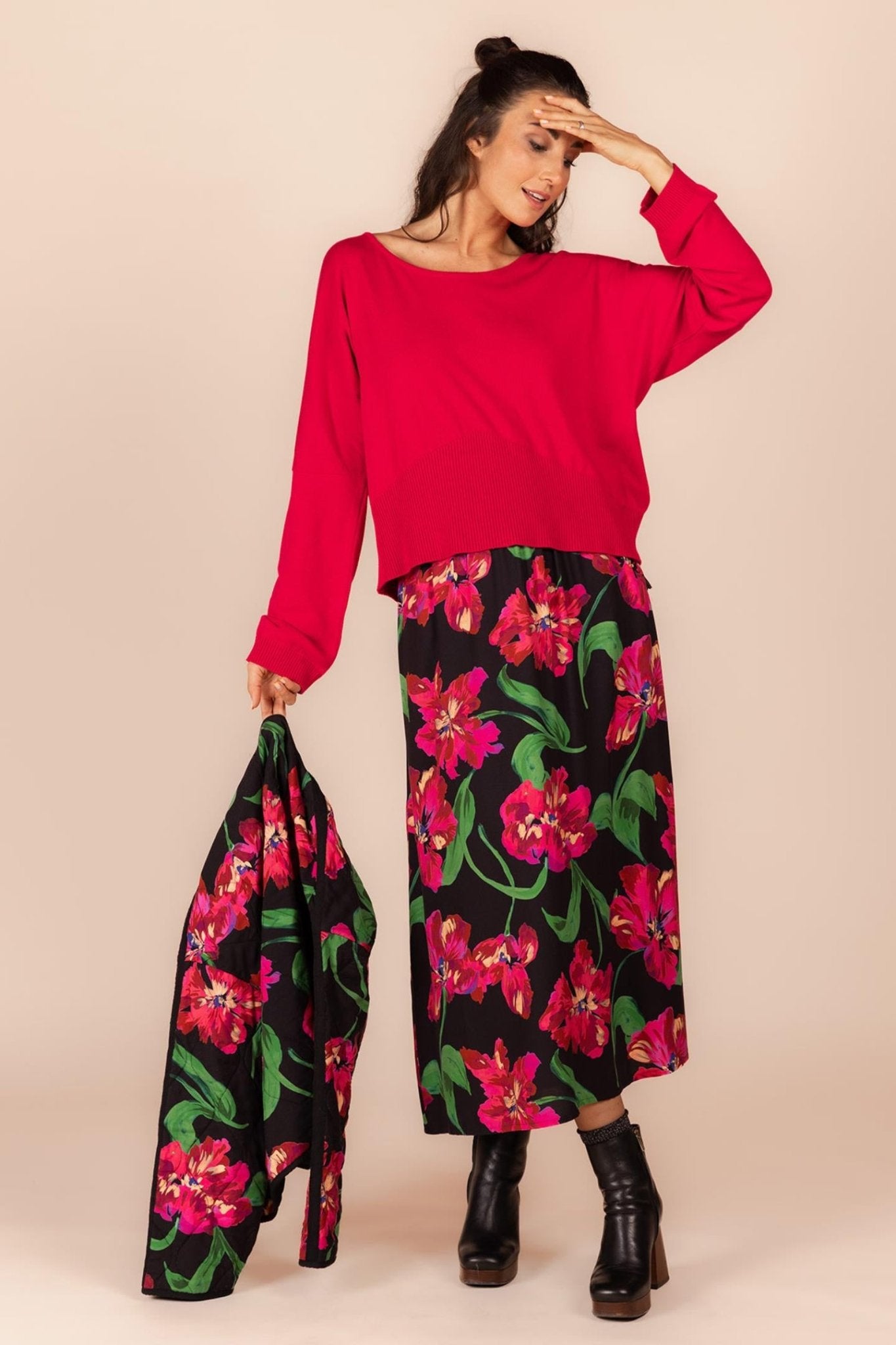 GEWATTEERDE JAS BLOEMENPRINT (8543) - Four Roses