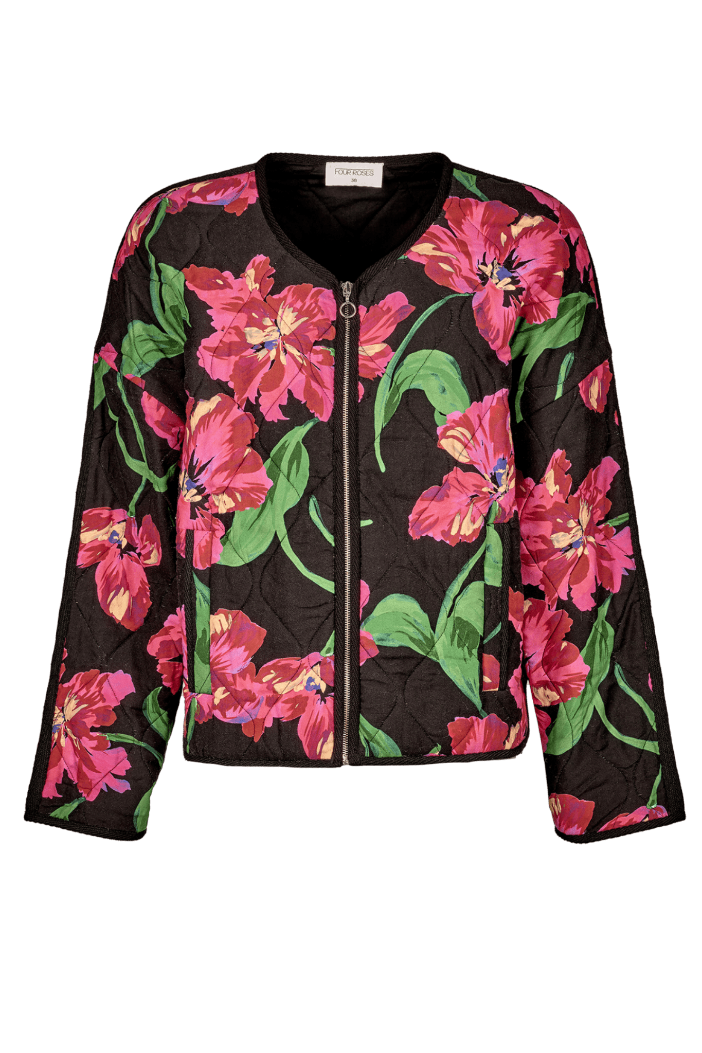 GEWATTEERDE JAS BLOEMENPRINT (8543) - Four Roses