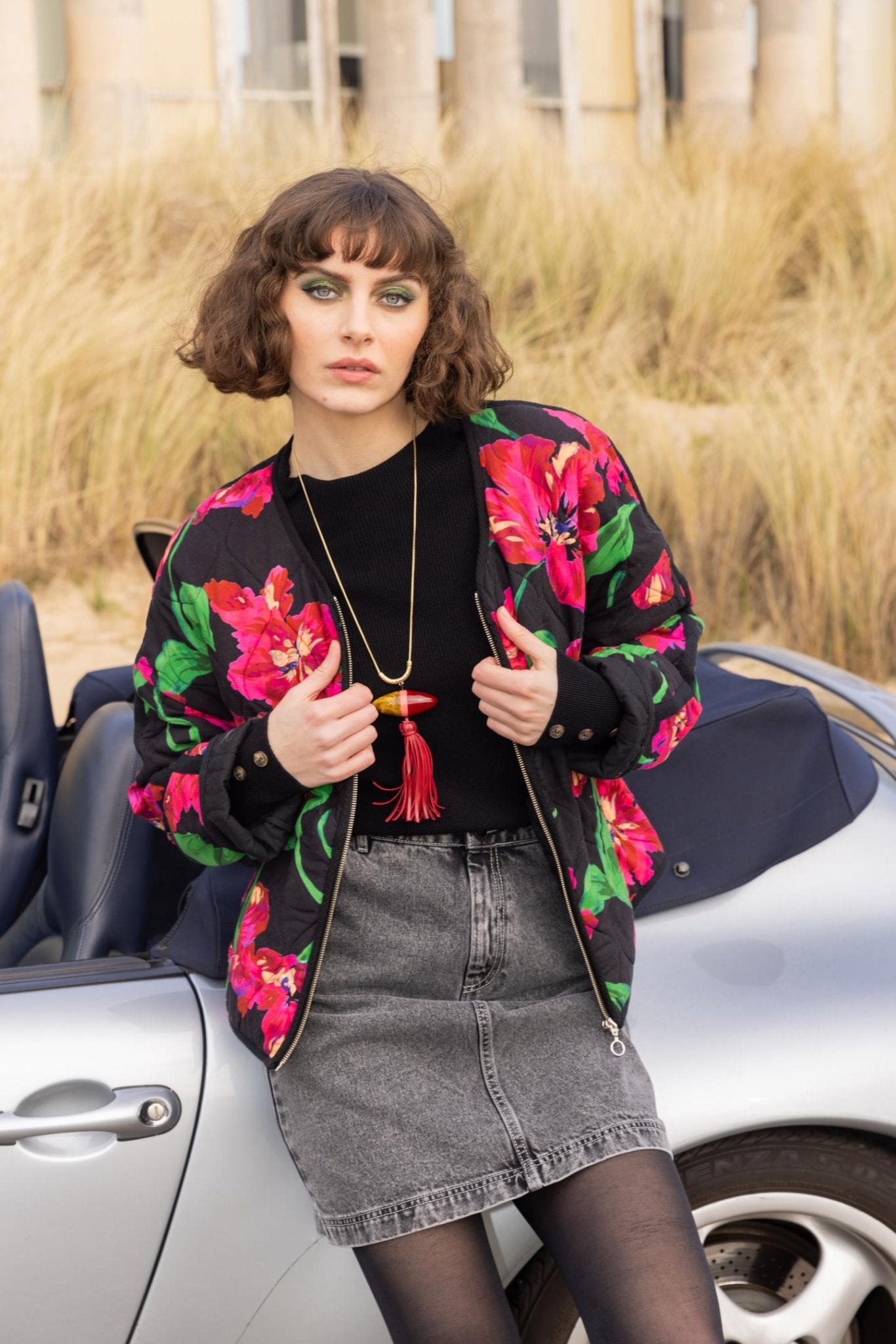 GEWATTEERDE JAS BLOEMENPRINT (8543) - Four Roses