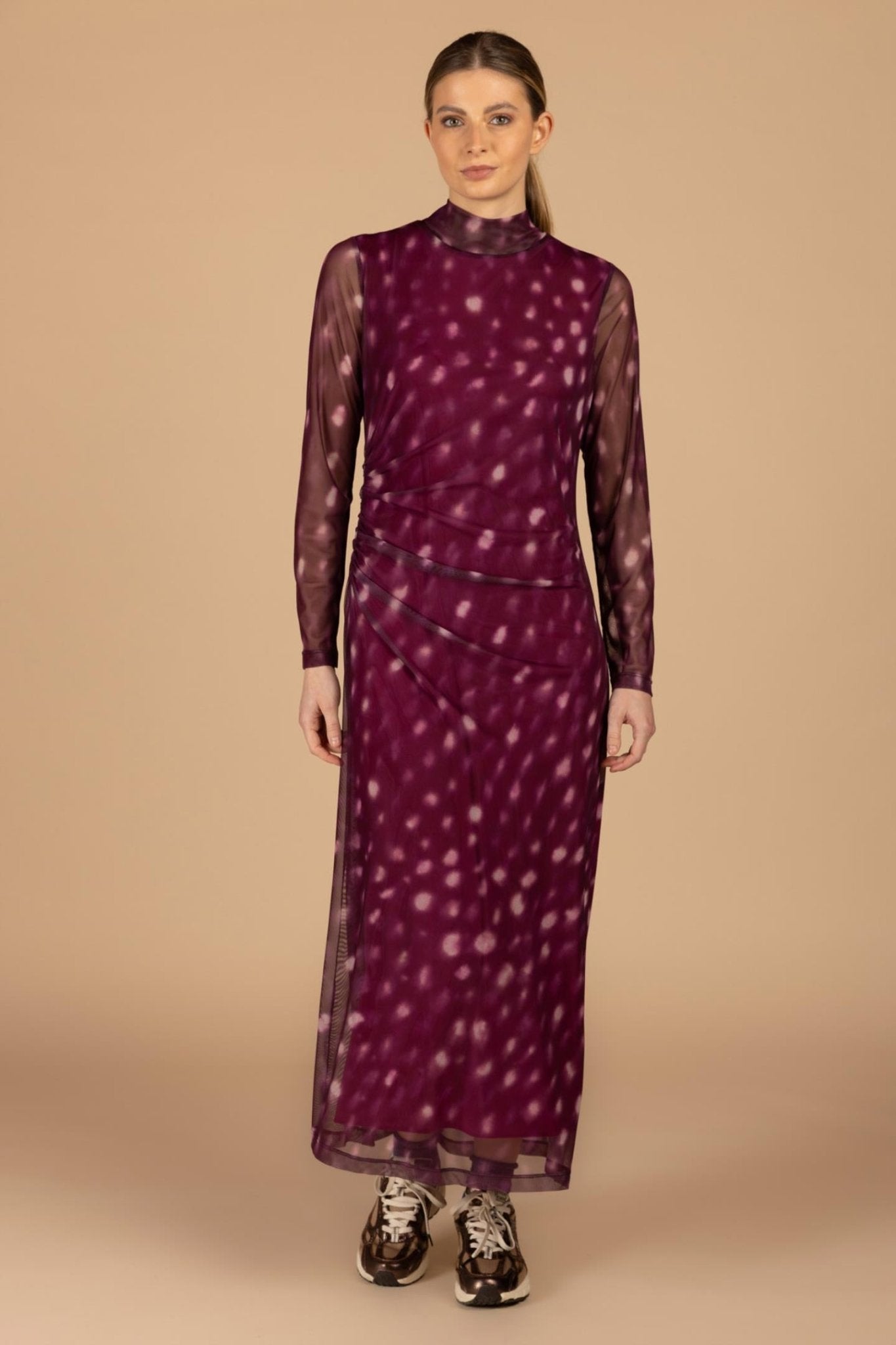 LANGE MESH JURK MET PRINT (9588) - Four Roses