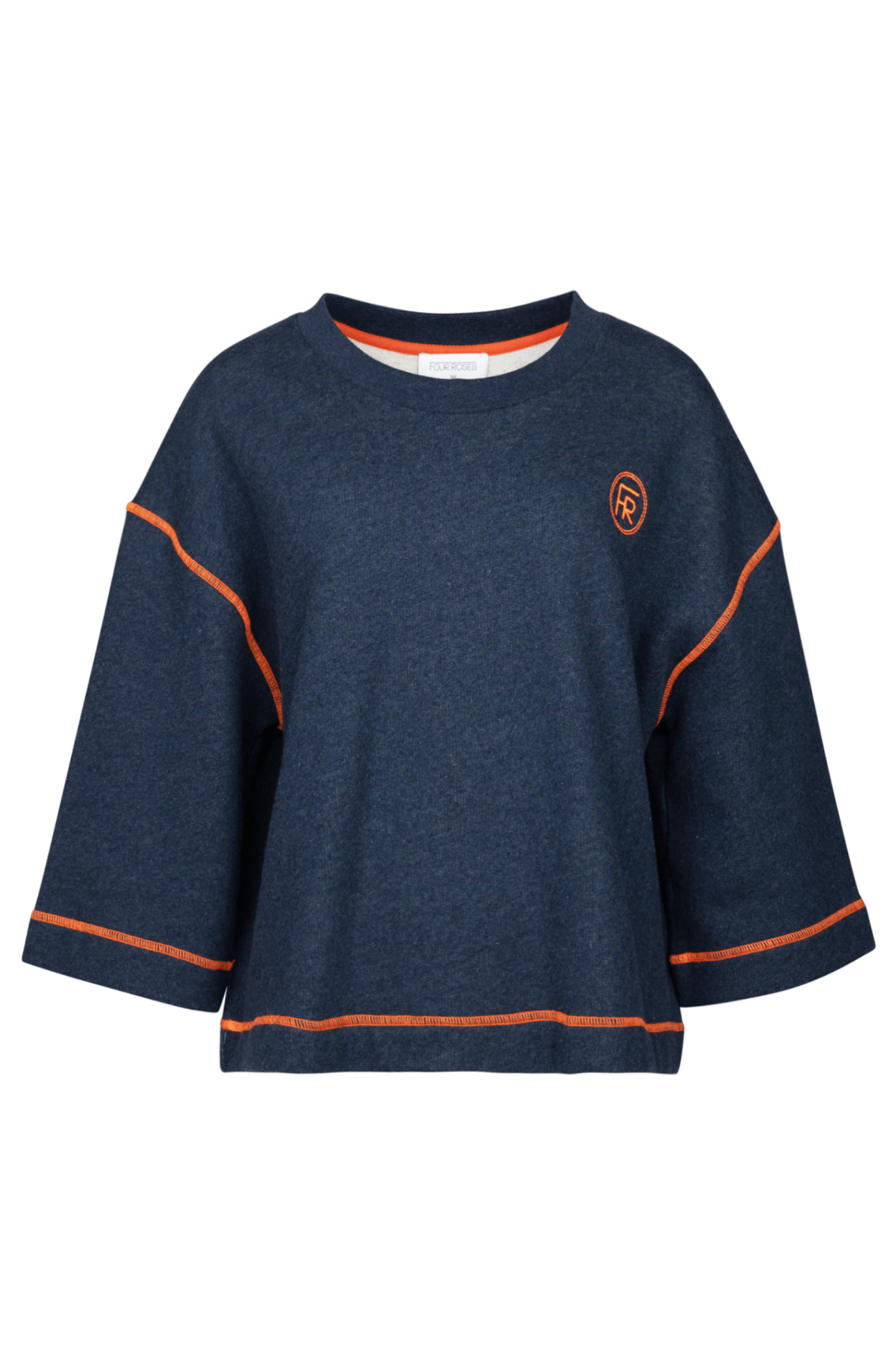 NAVY SWEATER MET ORANJE DETAILS (9554) - Four Roses