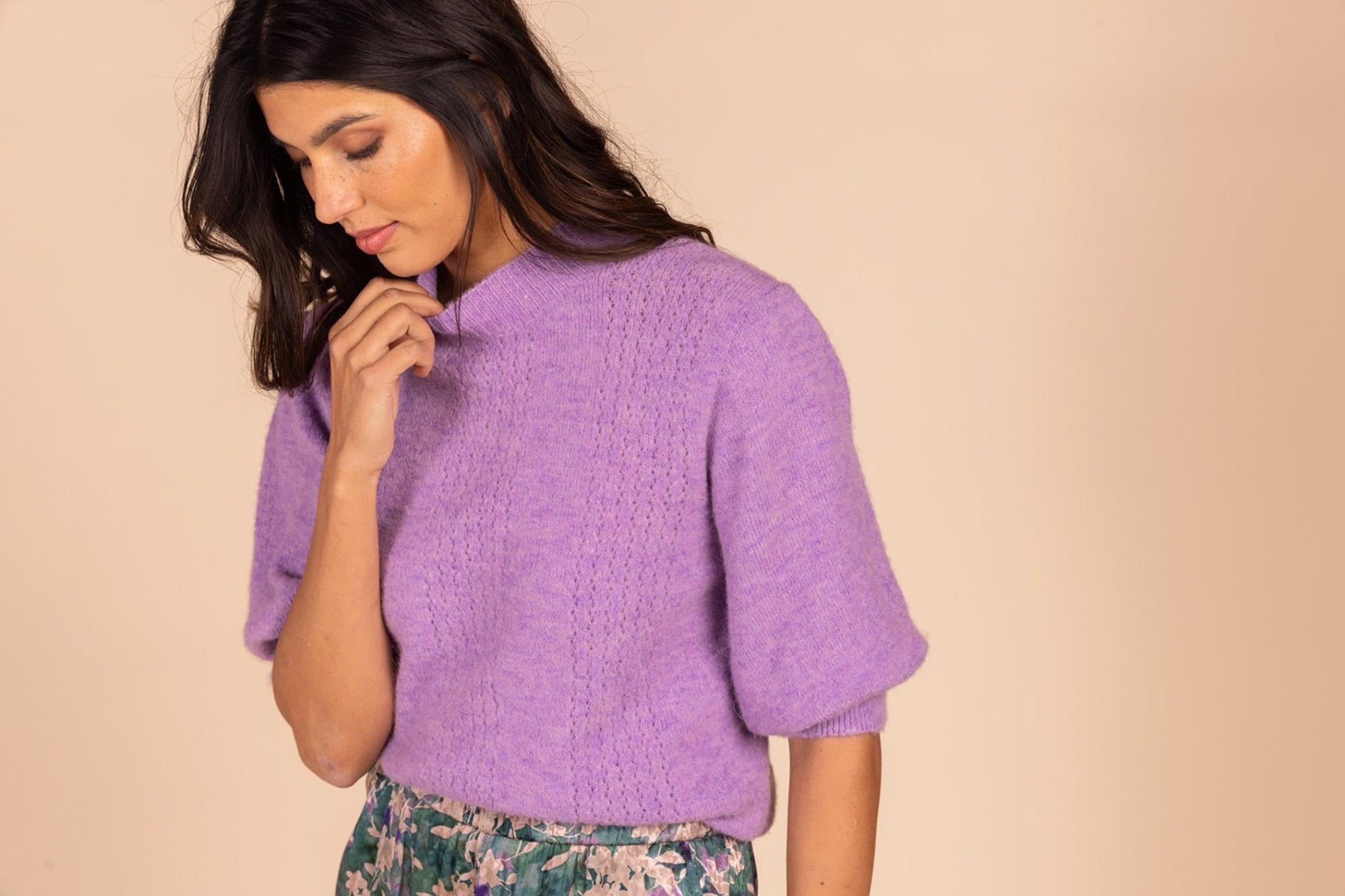 SWEATER MET KORTE MOUW EN FANTASIESTEEK (8563) - Four Roses