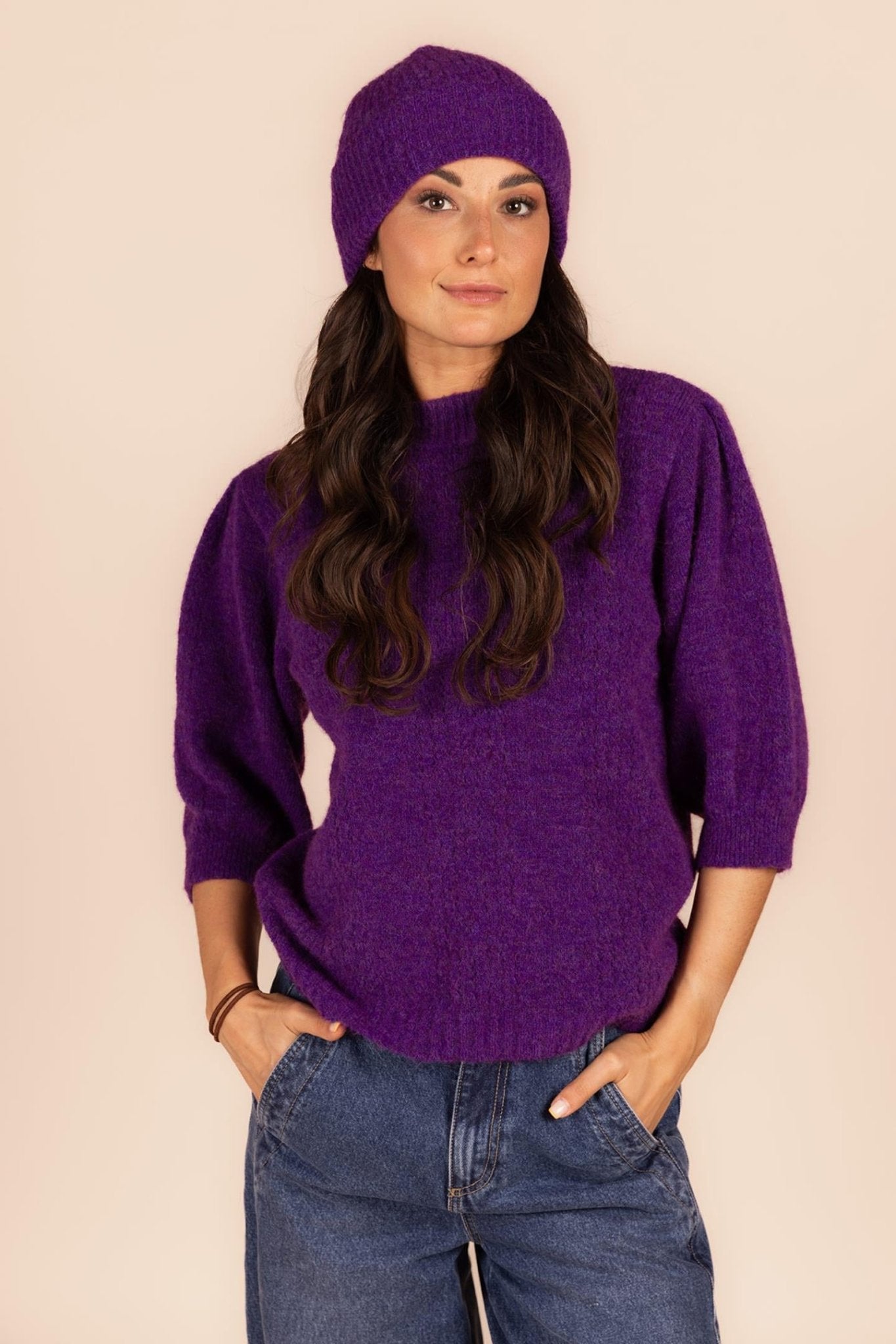 SWEATER MET KORTE MOUW EN FANTASIESTEEK (8563) - Four Roses