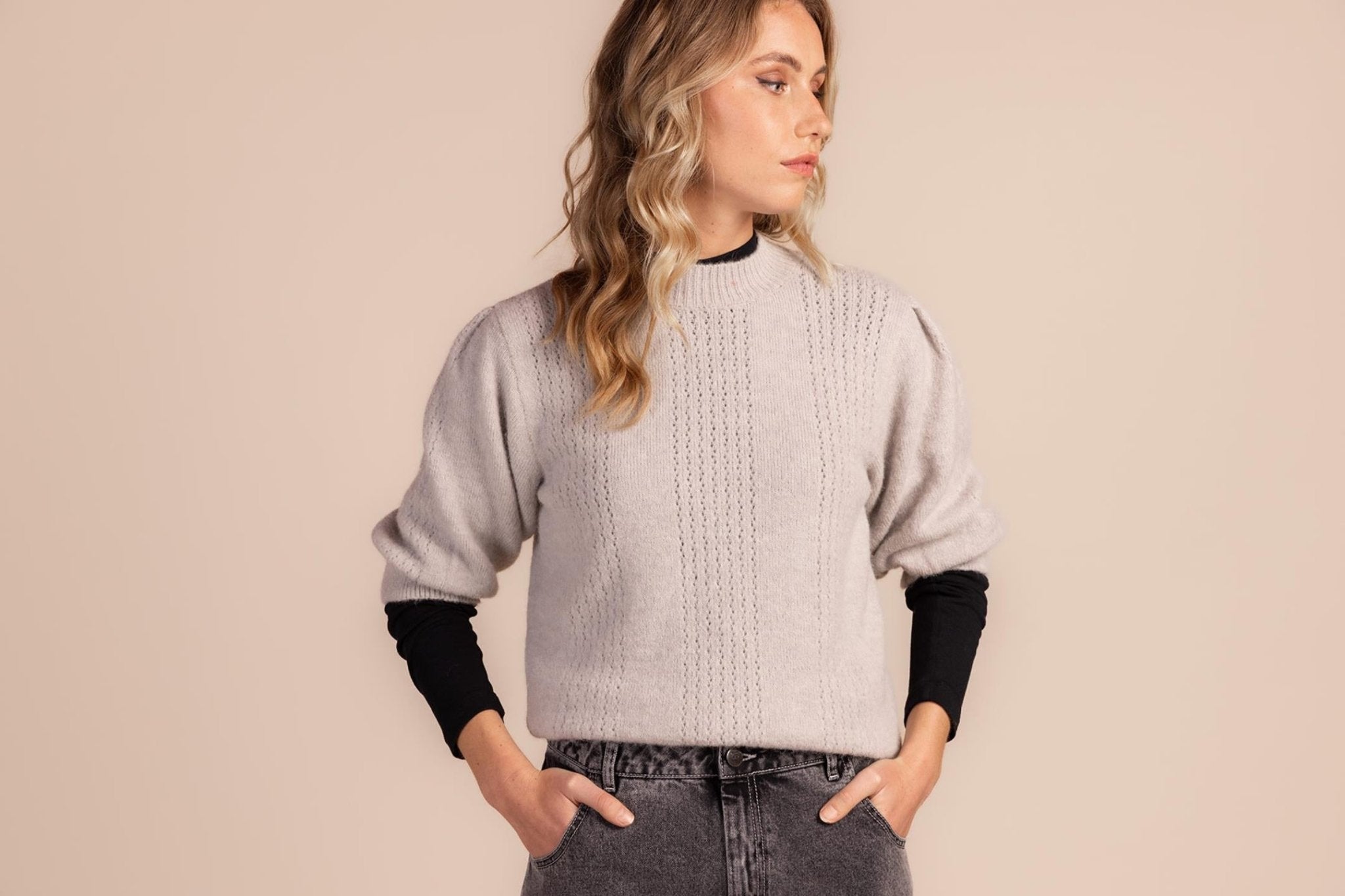 SWEATER MET KORTE MOUW EN FANTASIESTEEK (8563) - Four Roses