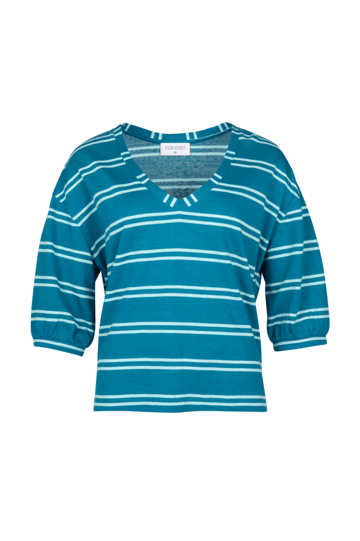 TSHIRT MET DRIEKWART MOUW IN LINNENMIX (9064) - Four Roses