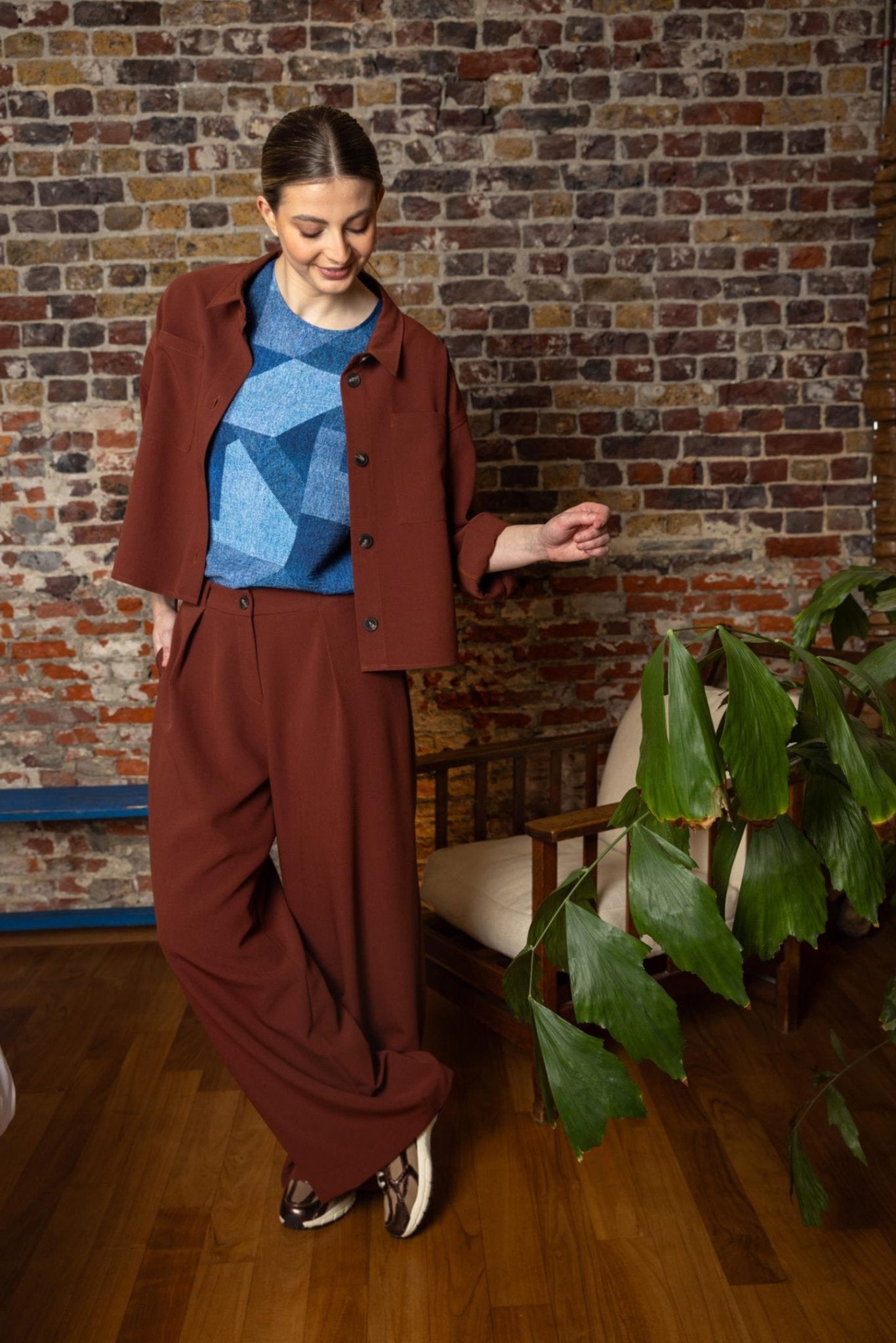 WIJDE GEKLEDE BROEK MET HOGE TAILLE (9603) - Four Roses