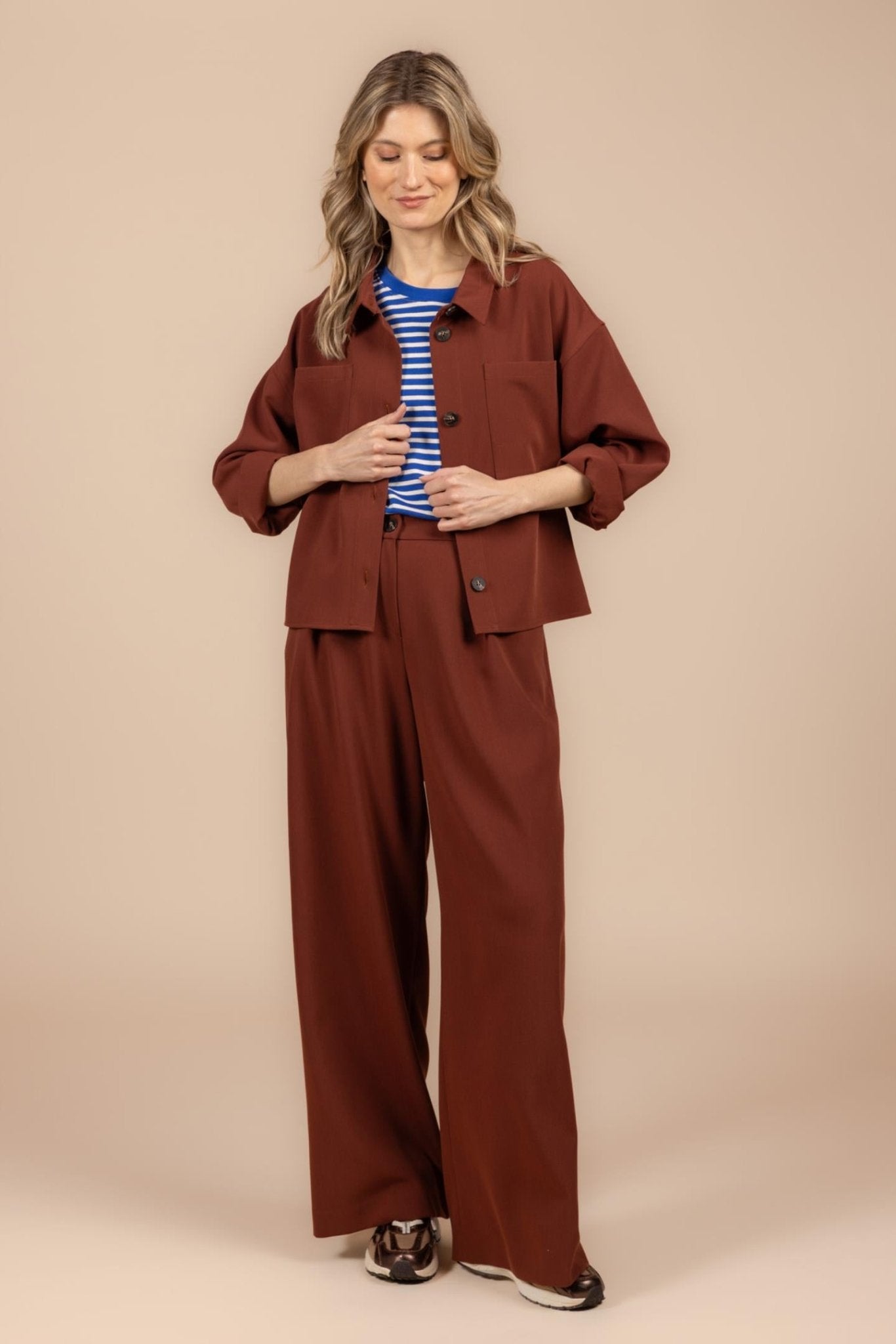WIJDE GEKLEDE BROEK MET HOGE TAILLE (9603) - Four Roses
