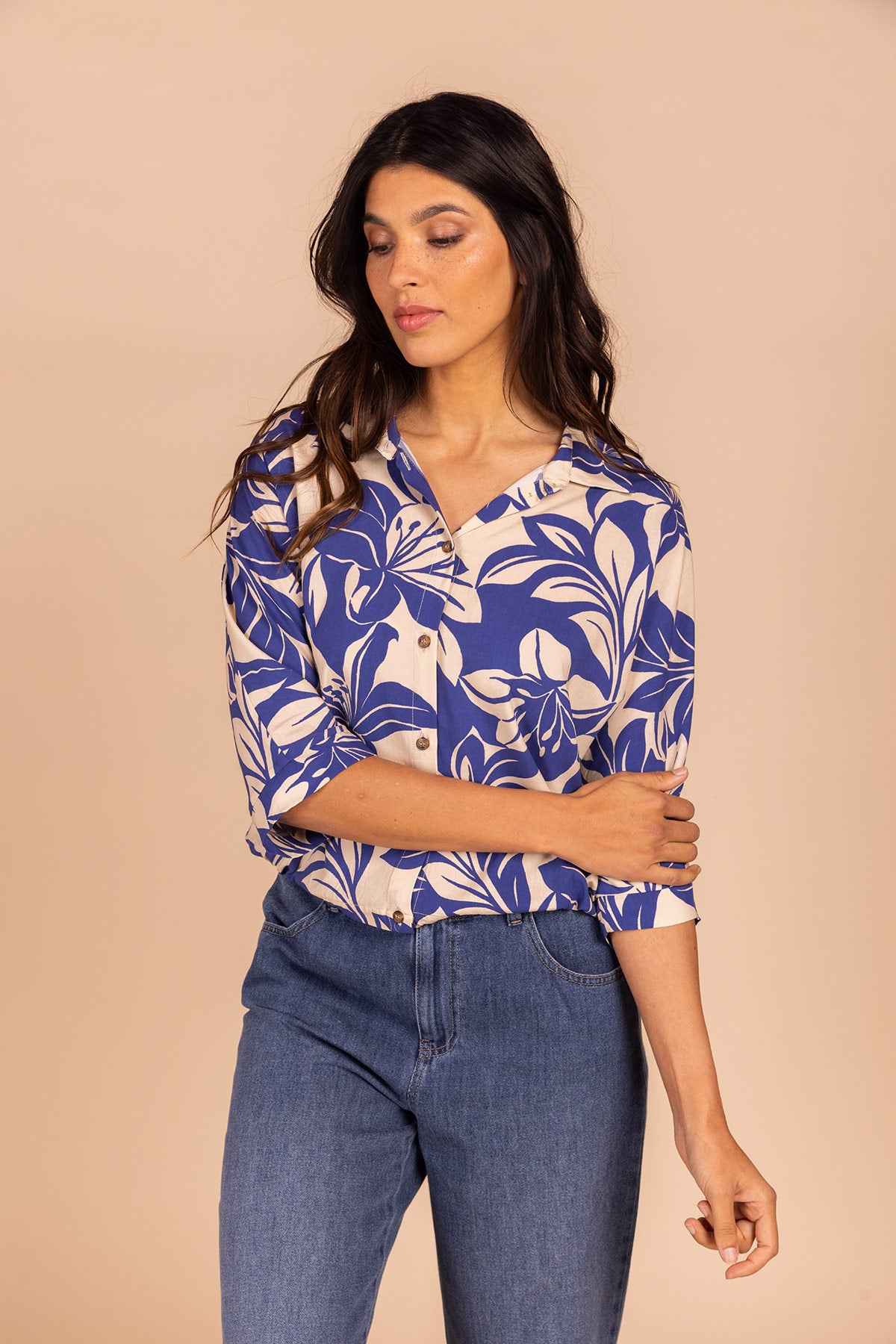 OVERSIZED BLOUSE MET BICOLOR BLOEMENPRINT (8121)