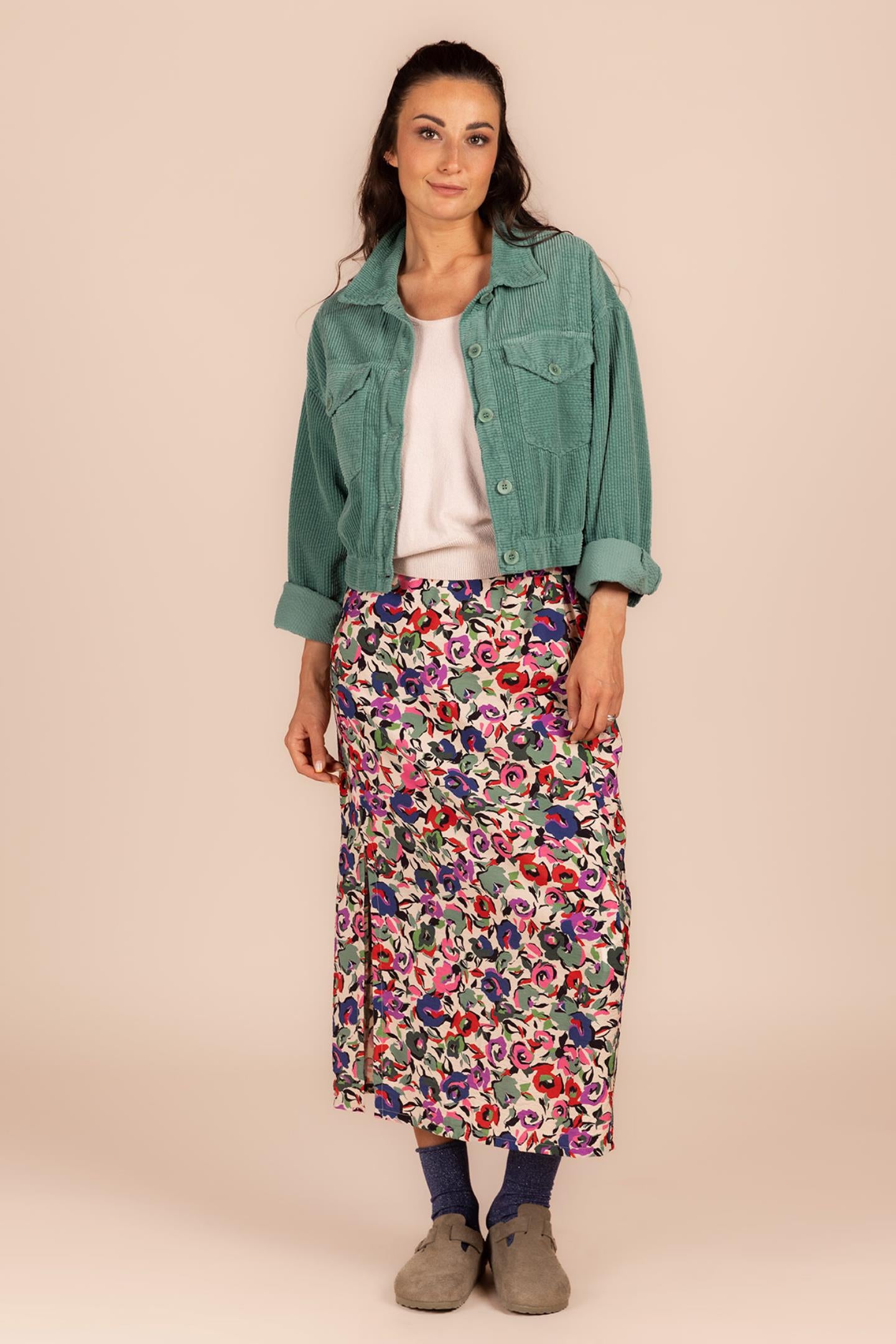 MIDI ROK MET ZIJWAARTSE SPLIT (8641)