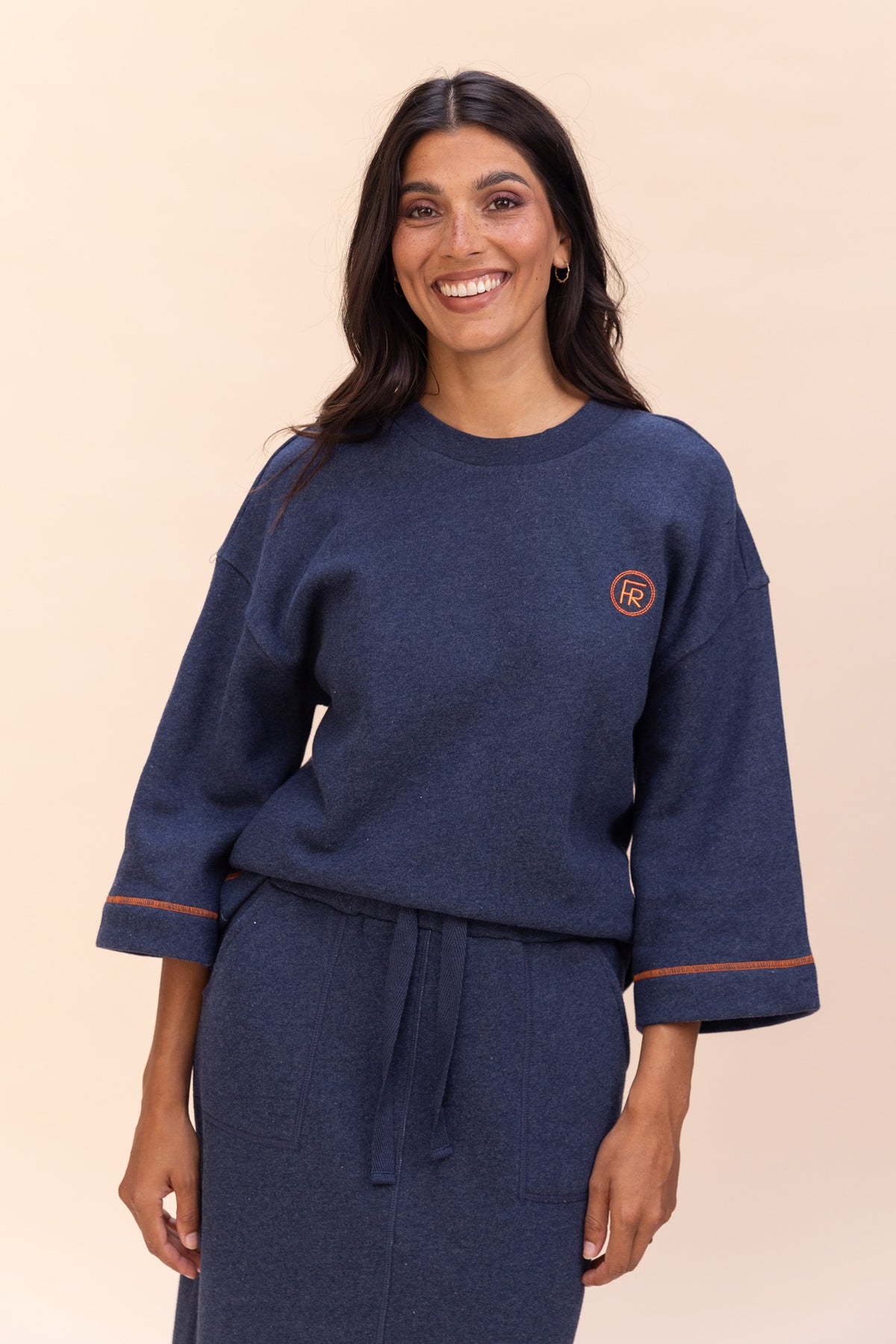 SPORTIEVE NAVY MIDI-ROK IN MOLLETON (9555)