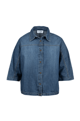 BLAUW JEANSHEMD MET DRIEKWARTMOUW (9657) - Four Roses