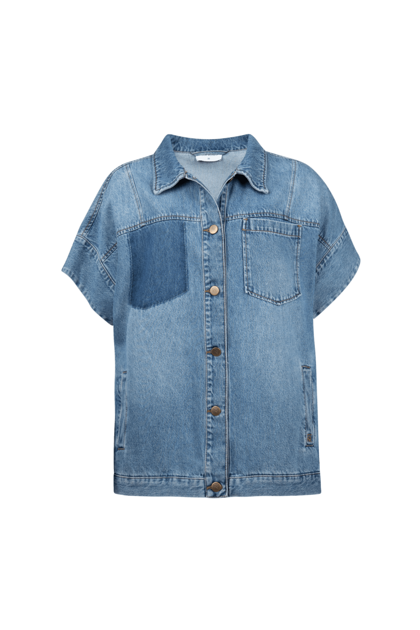 BLAUWE OVERSIZED JEANSVEST MET KORTE MOUW (9507) - Four Roses