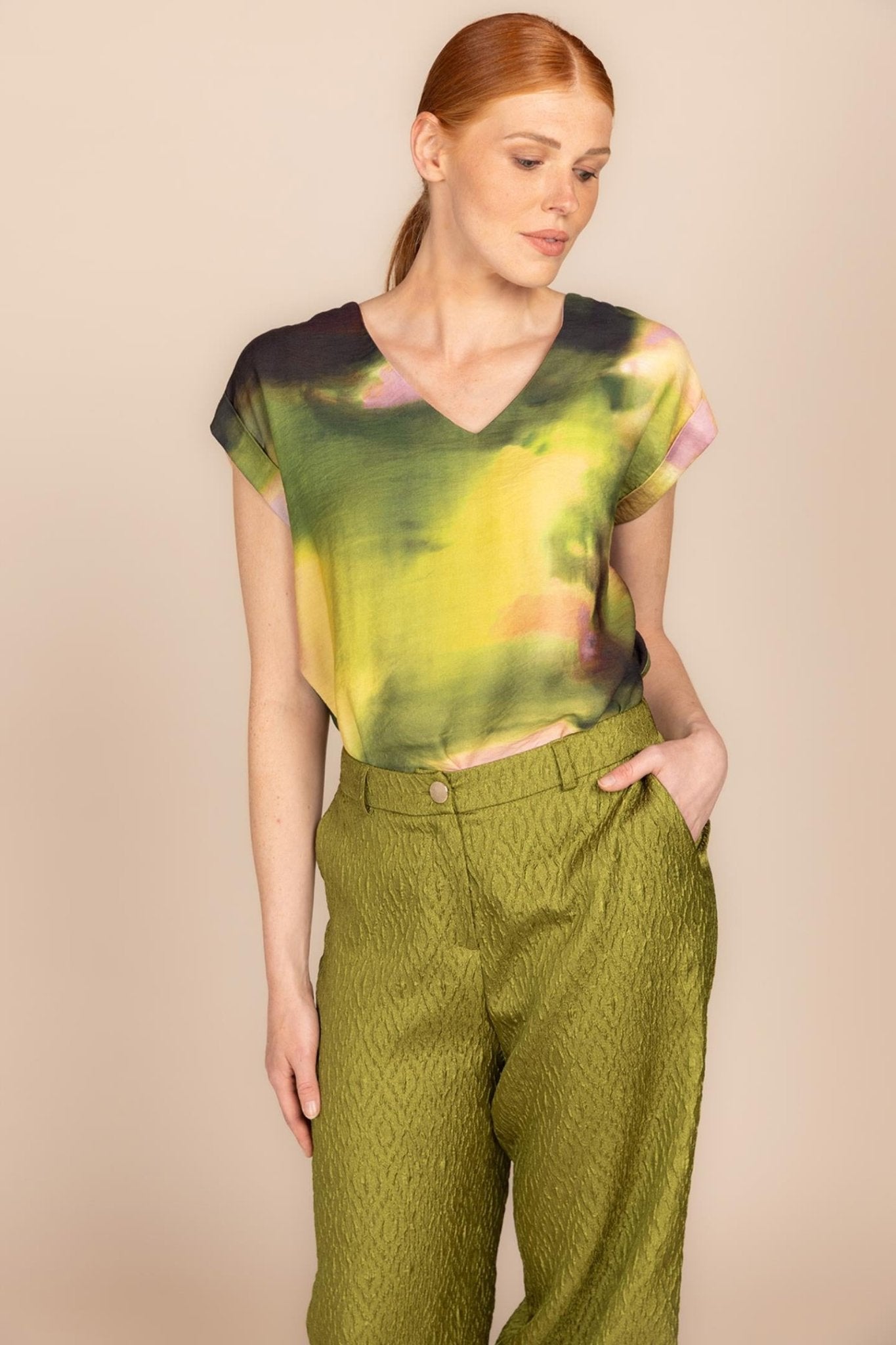BLOUSE MET ABSTRACTE AQUARELPRINT (9125) - Four Roses