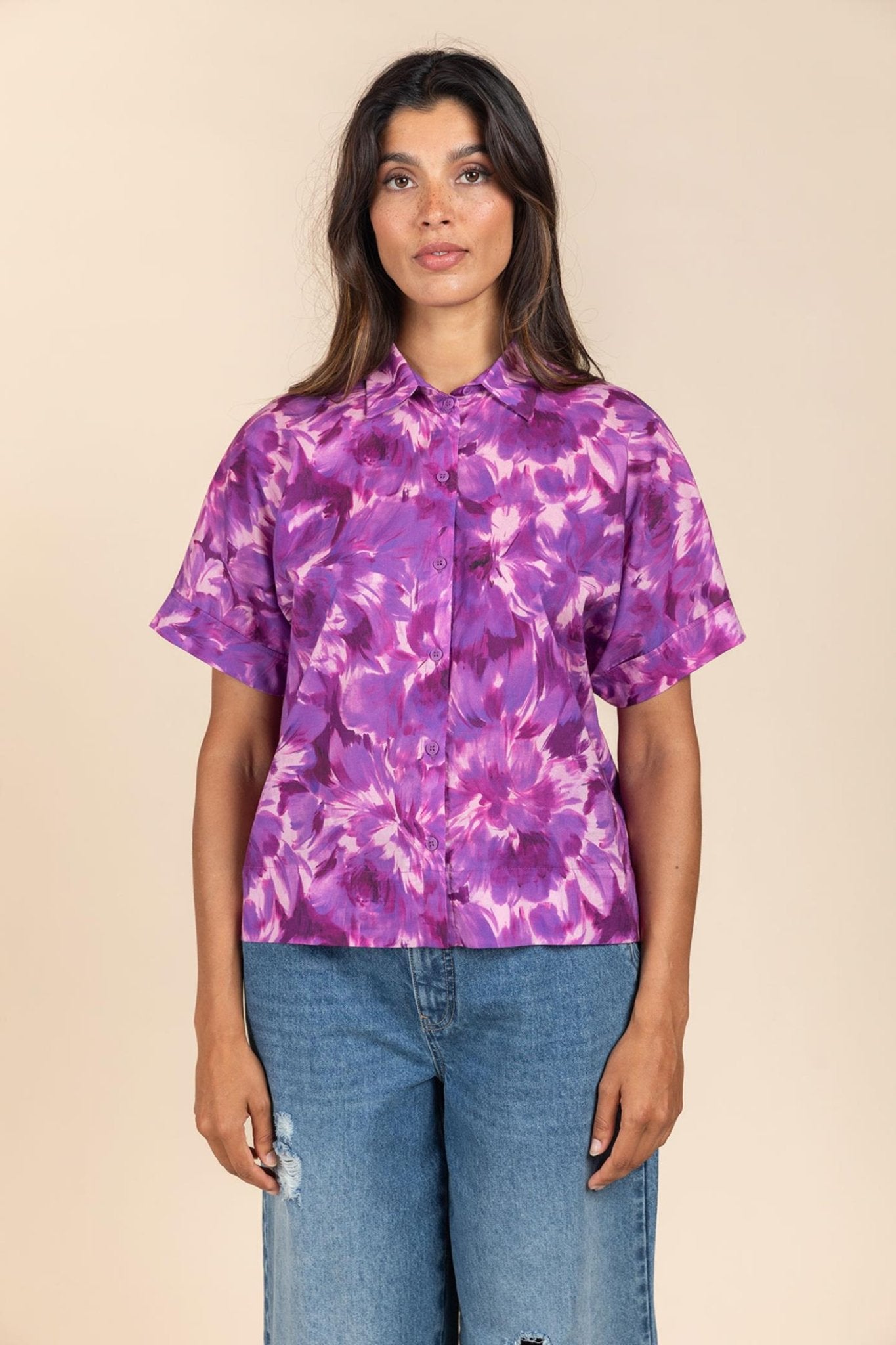 BLOUSE MET KORTE MOUW (8097) - Four Roses