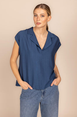 BLOUSE MET MINI KRAAG EN OPSLAG (9121) - Four Roses