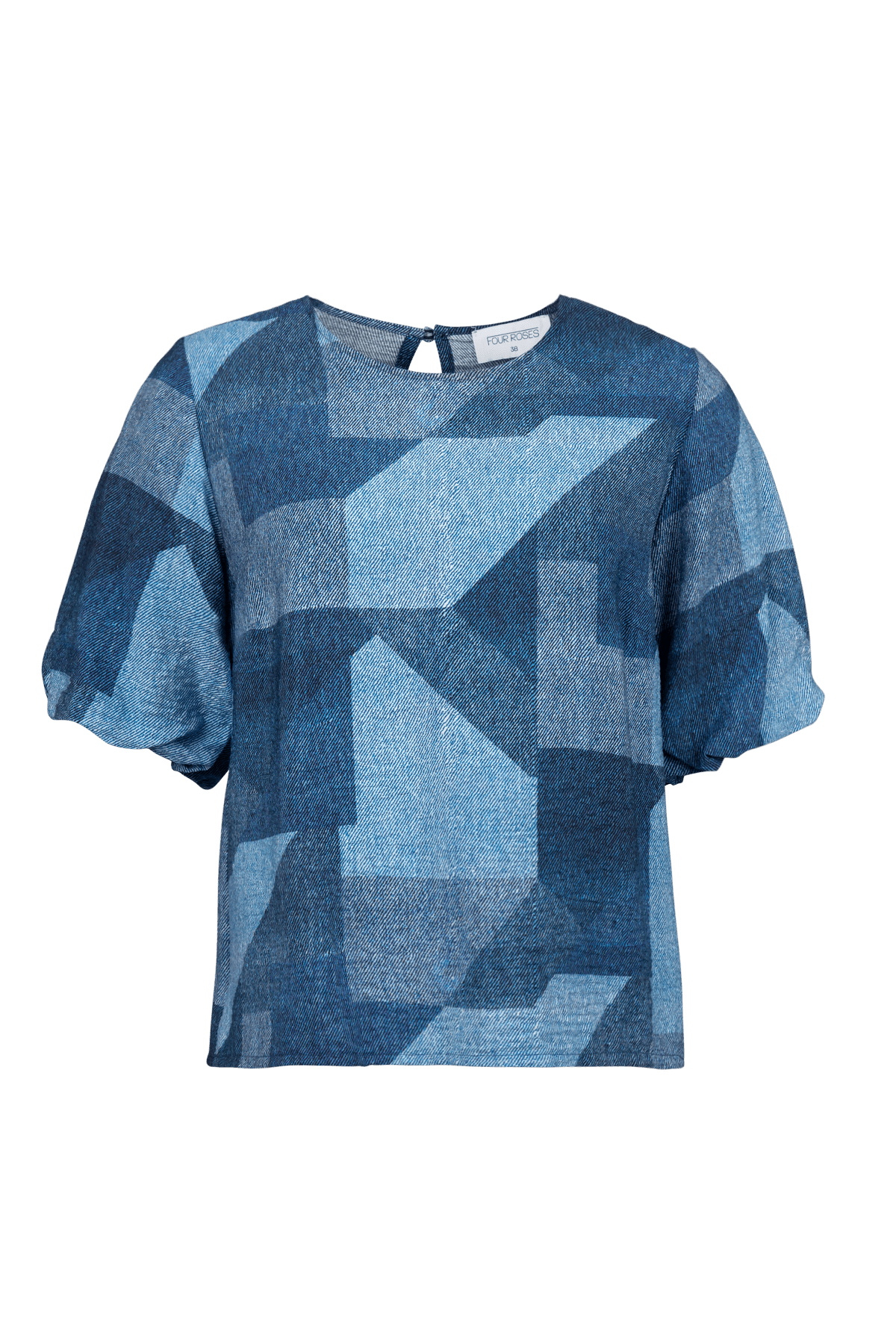 BLOUSE MET PATCHPRINT IN JEANSLOOK (9580) - Four Roses