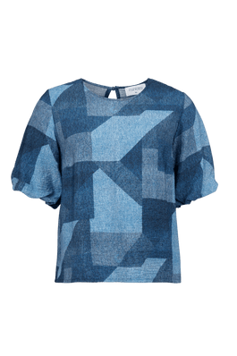 BLOUSE MET PATCHPRINT IN JEANSLOOK (9580) - Four Roses