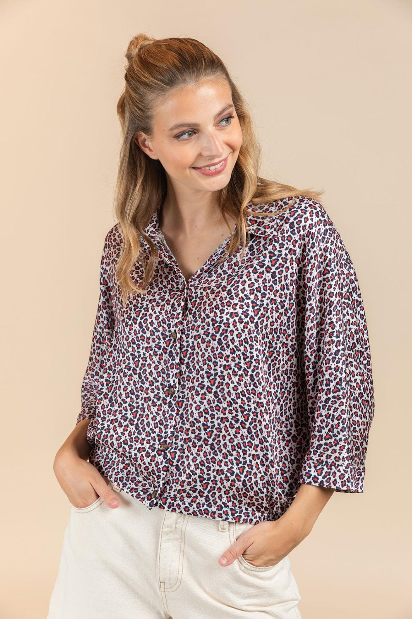 BLOUSE MINI LEOPARD PRINT (8093) - Four Roses