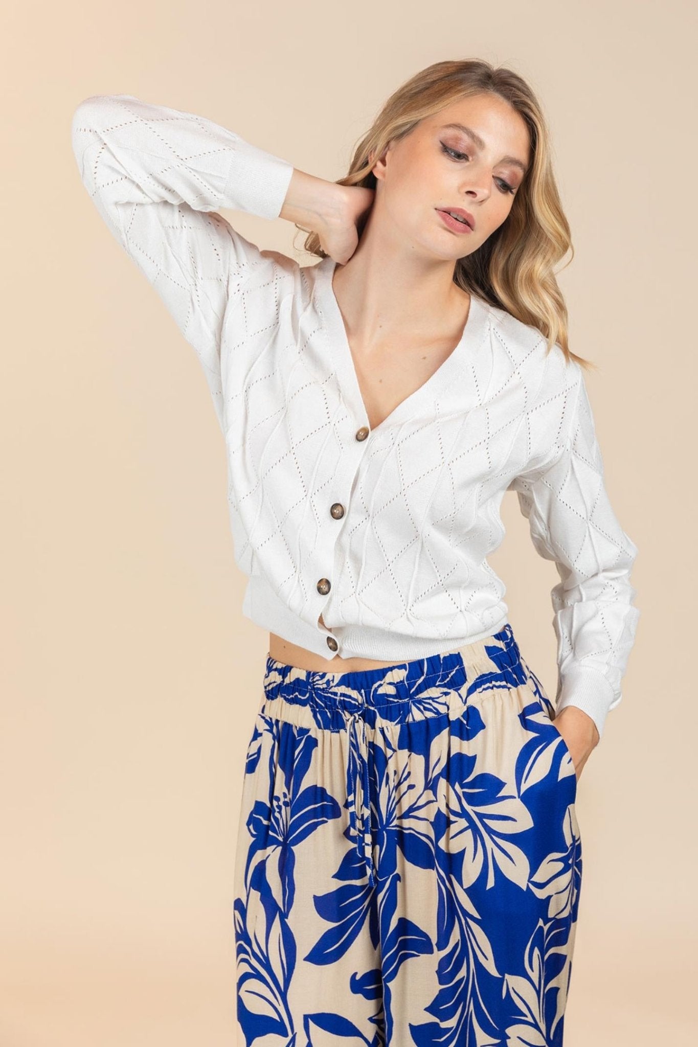 BROEK MET BLAUWE BLOEMENPRINT (8123) - Four Roses