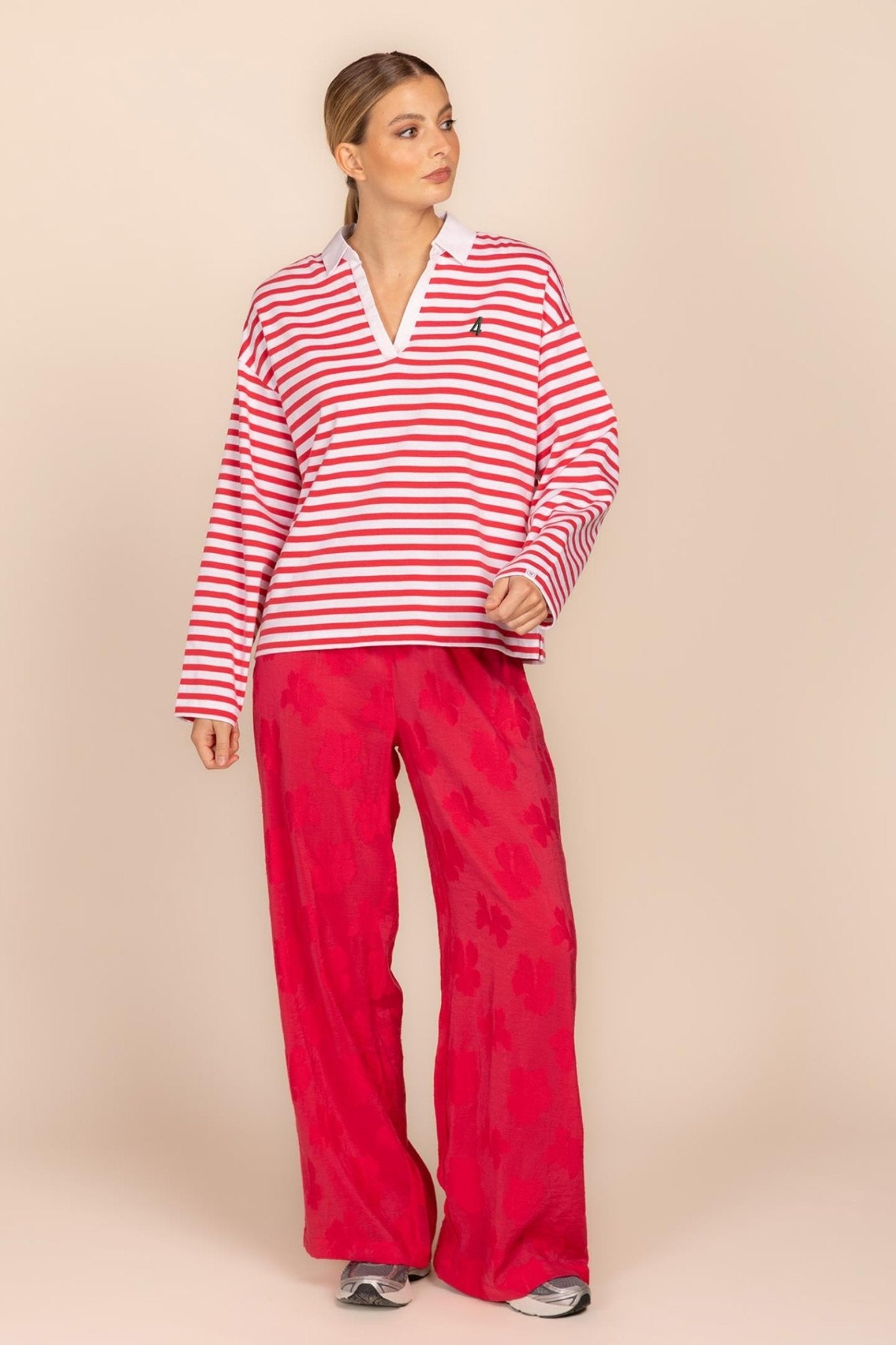 BROEK MET SUBTIEL BLOEMMOTIEF (9039) - Four Roses