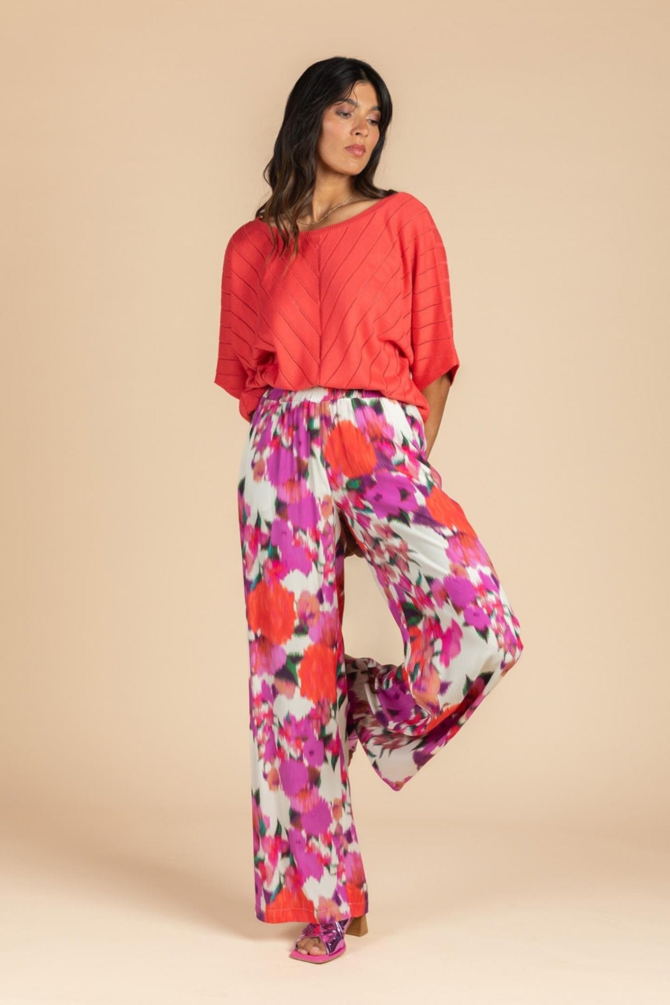 BROEK MET WARME BLOEMENPRINT (8126) - Four Roses