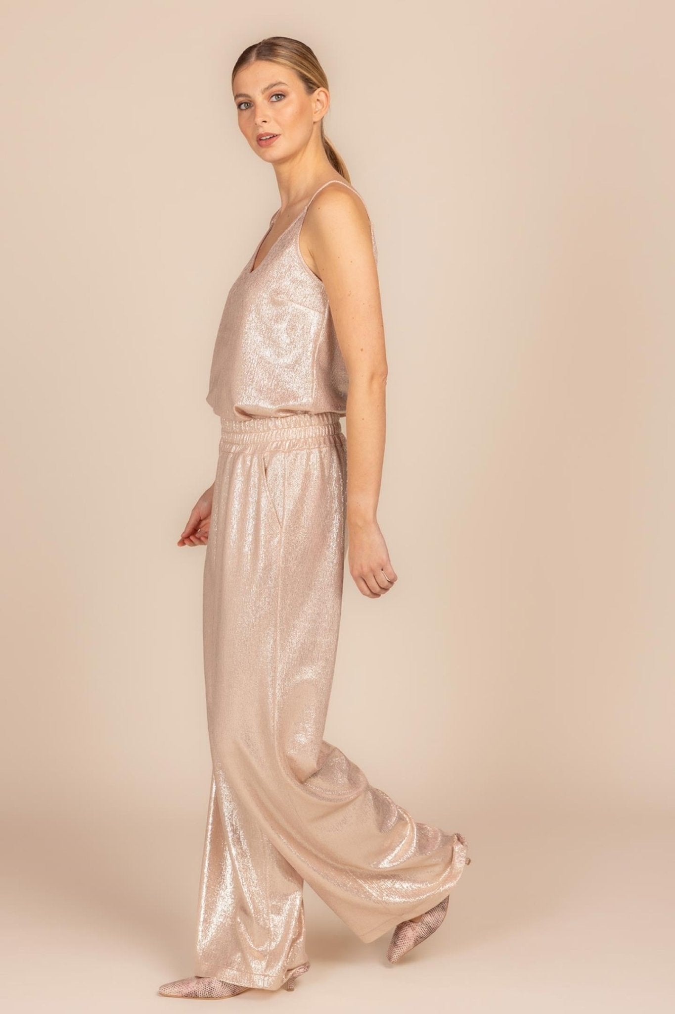 COMFY BROEK IN ZILVER - ROZE METALLIC (9080) - Four Roses