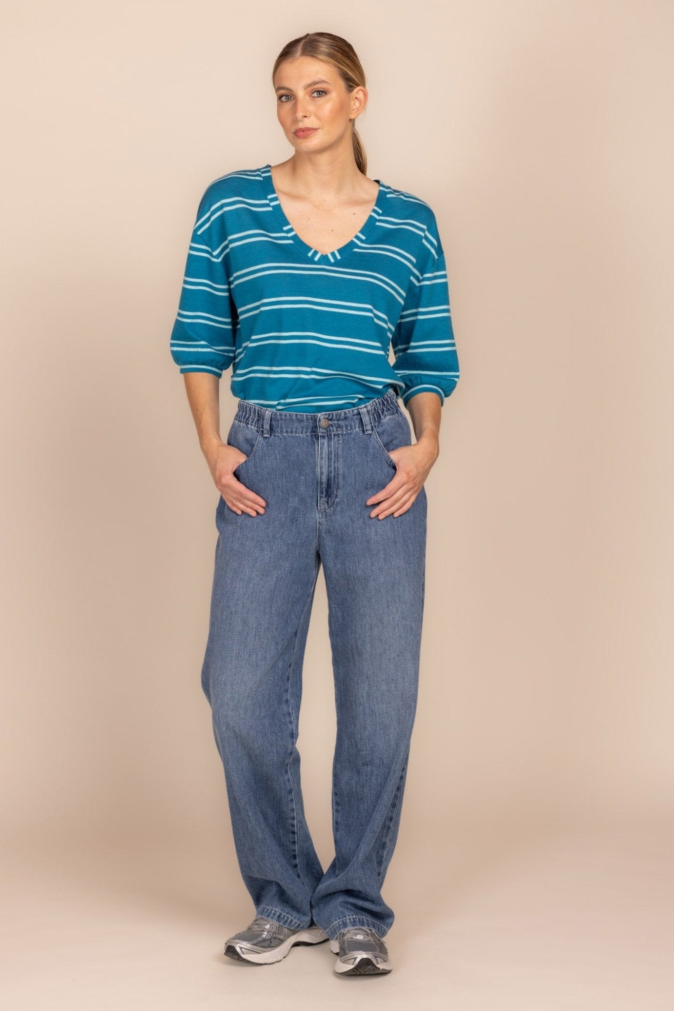 DENIM BROEK MET ELASTIEK (9012) - Four Roses