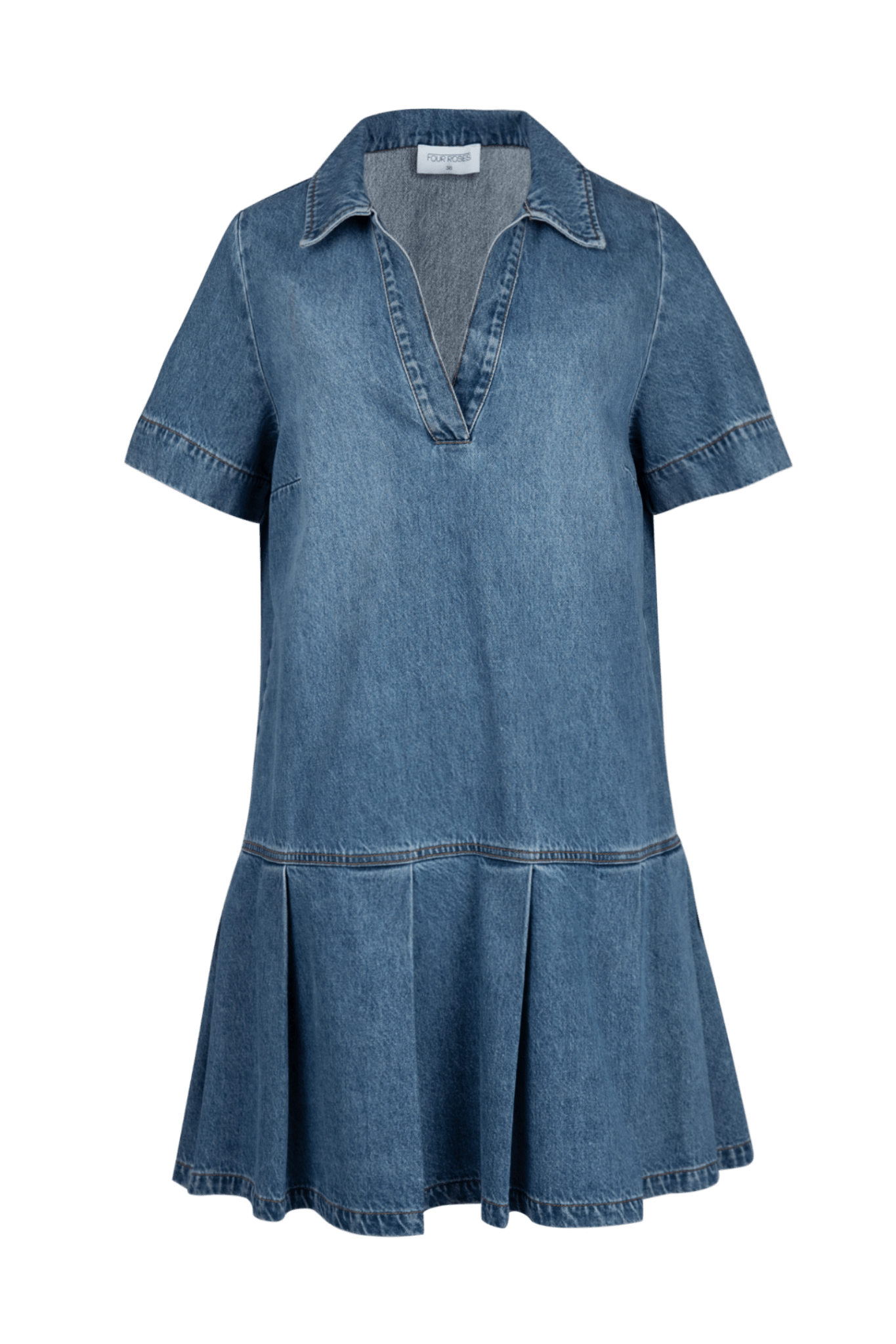 DENIM JURK MET PLOOIEN EN KORTE MOUWEN (9509) - Four Roses