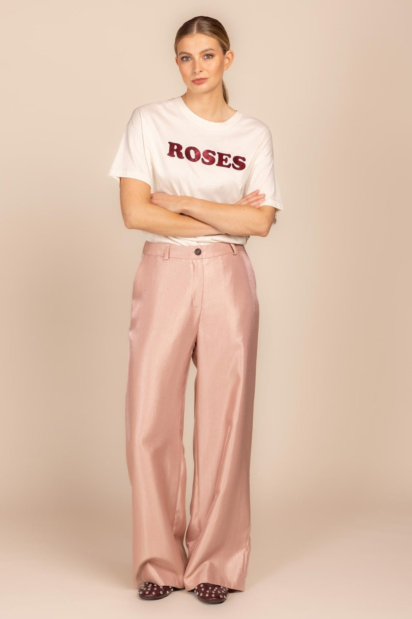GEKLEDE BROEK MET GLANS (9072) - Four Roses