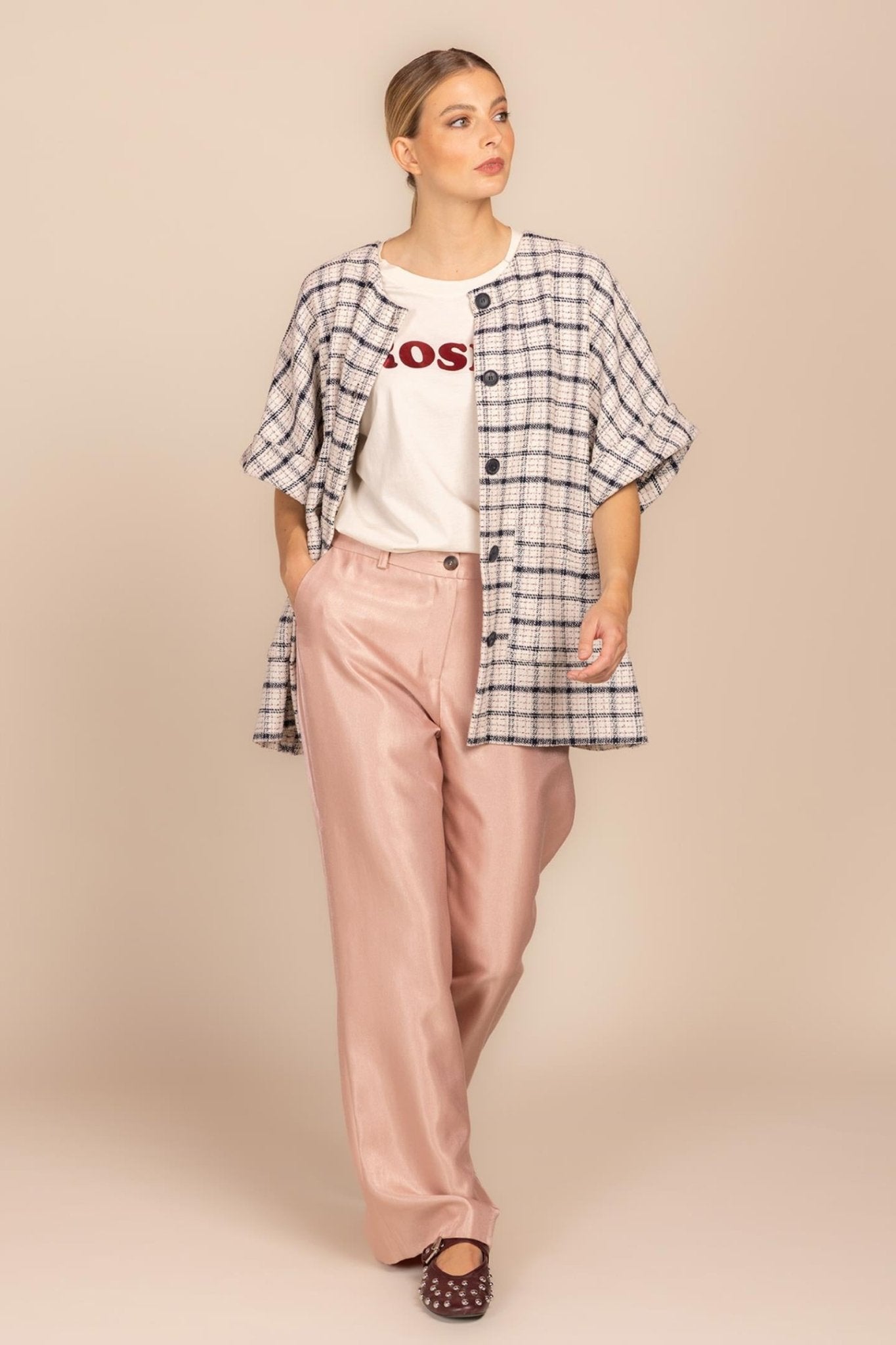 GEKLEDE BROEK MET GLANS (9072) - Four Roses