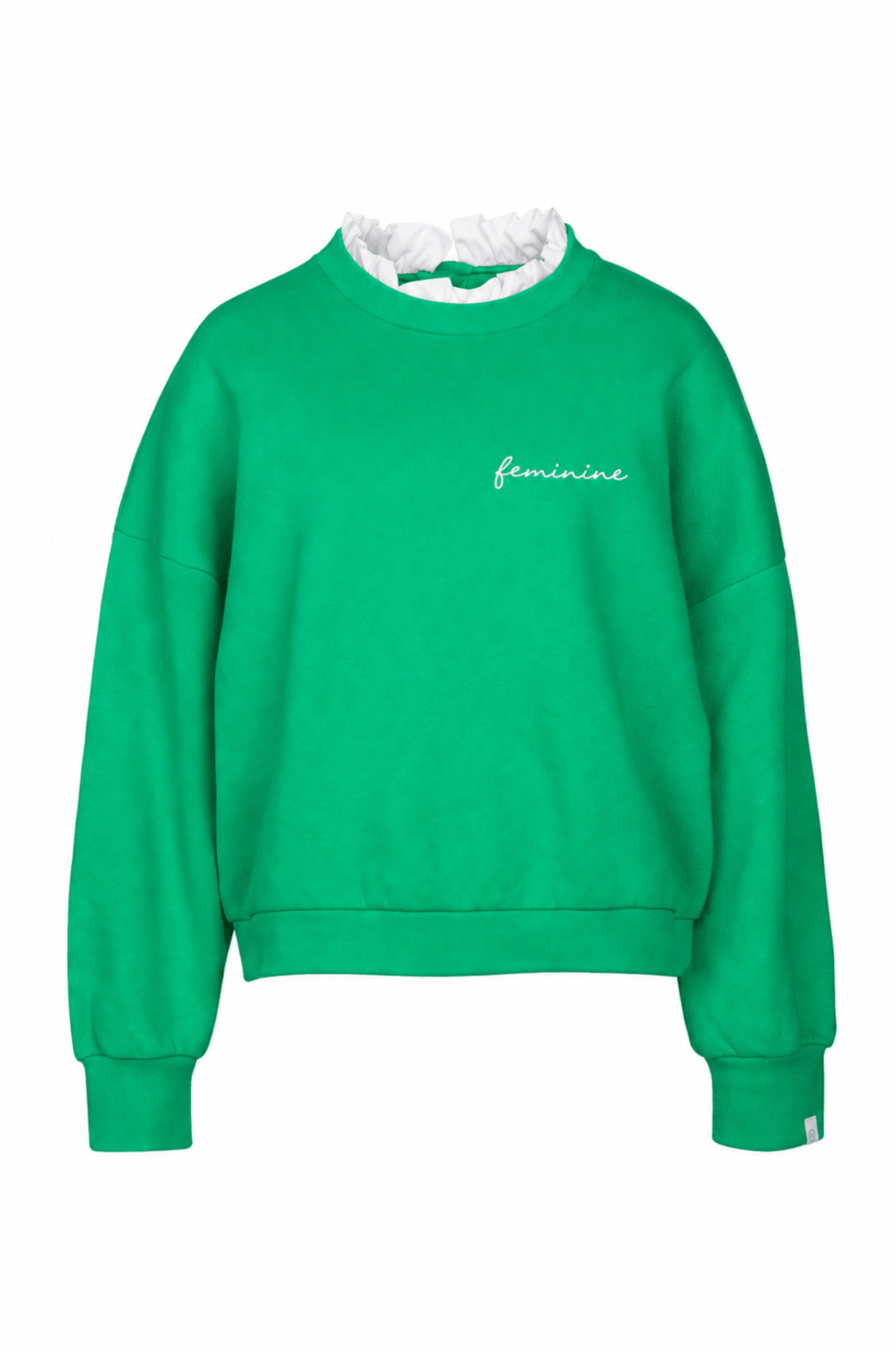 GROENE SWEATER 'FEMININE' MET KRAAG (9564) - Four Roses