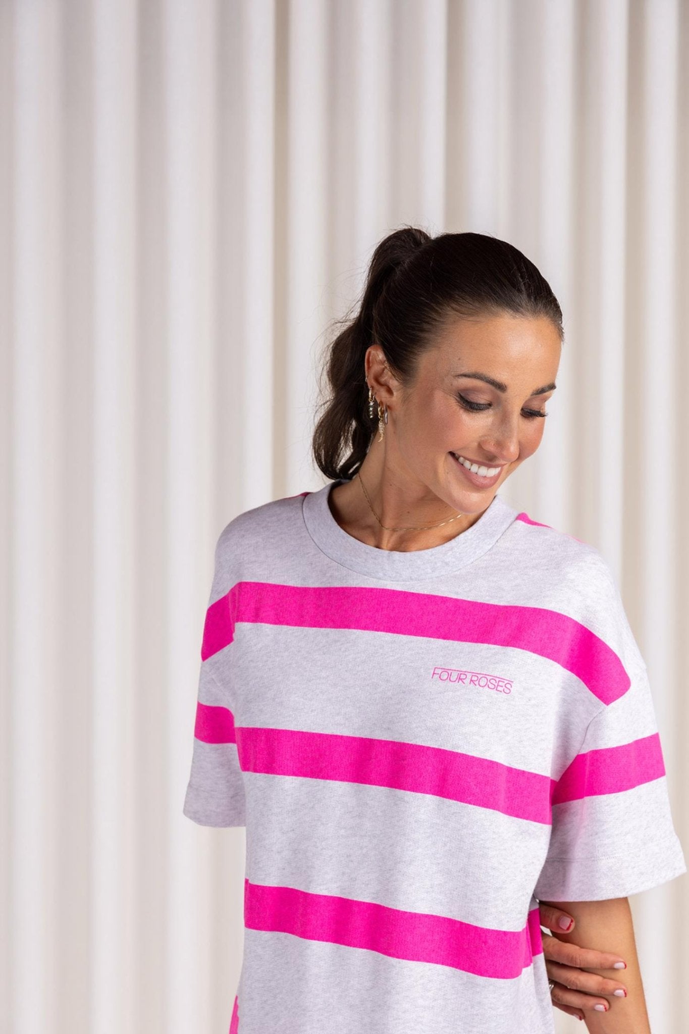 LONG DRESS WITH STRIPED DESIGN (9047) - Four Roses