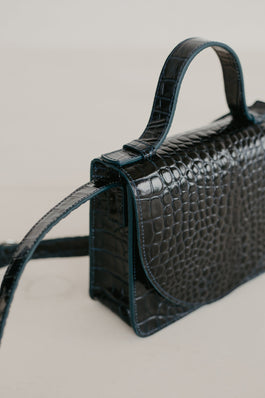 MIEKE DIERCKX - Micro Briefcase - Night Blue Croco - Four Roses