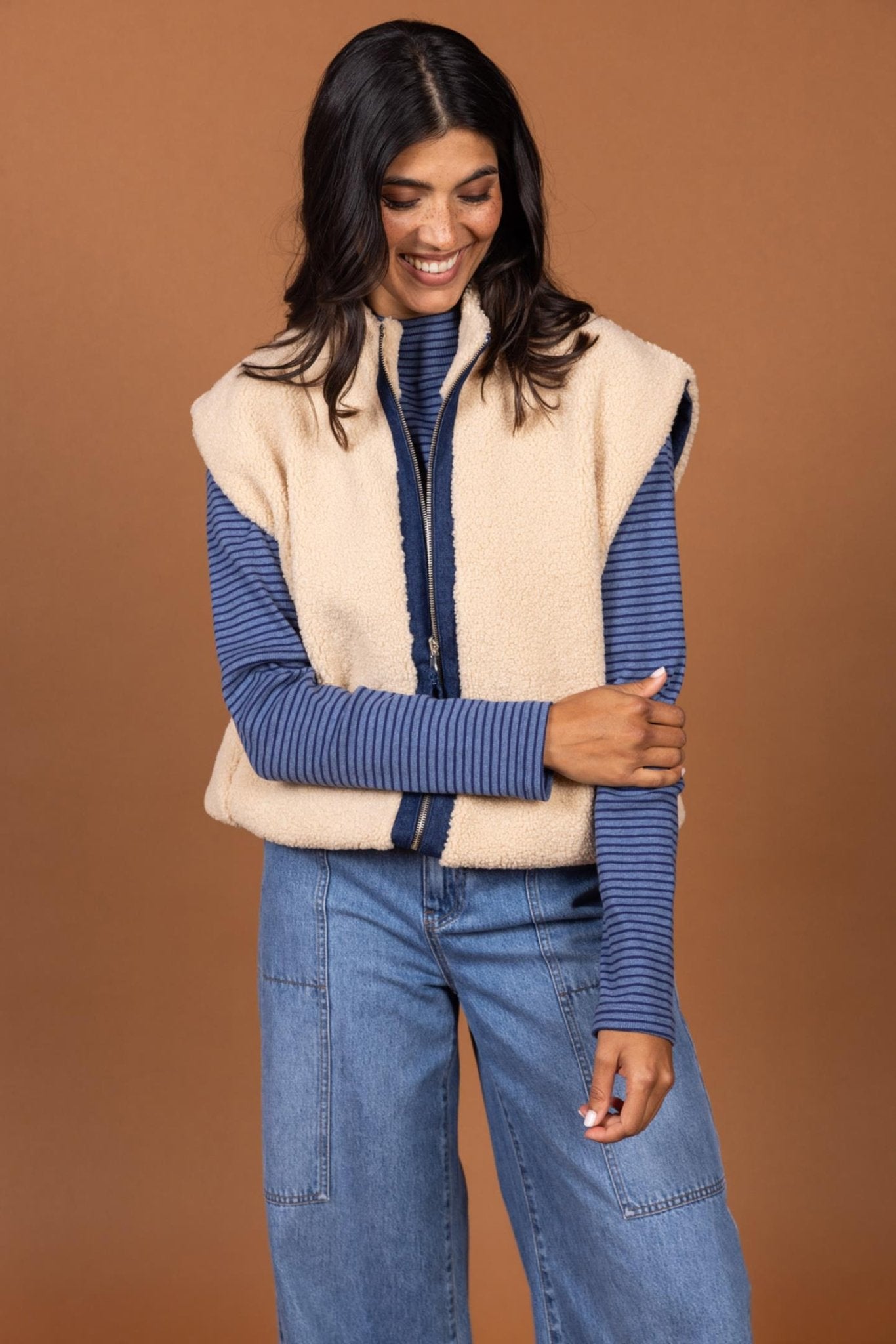 OMKEERBAAR & MOUWLOOS DENIM GILET MET RITS (9553) - Four Roses